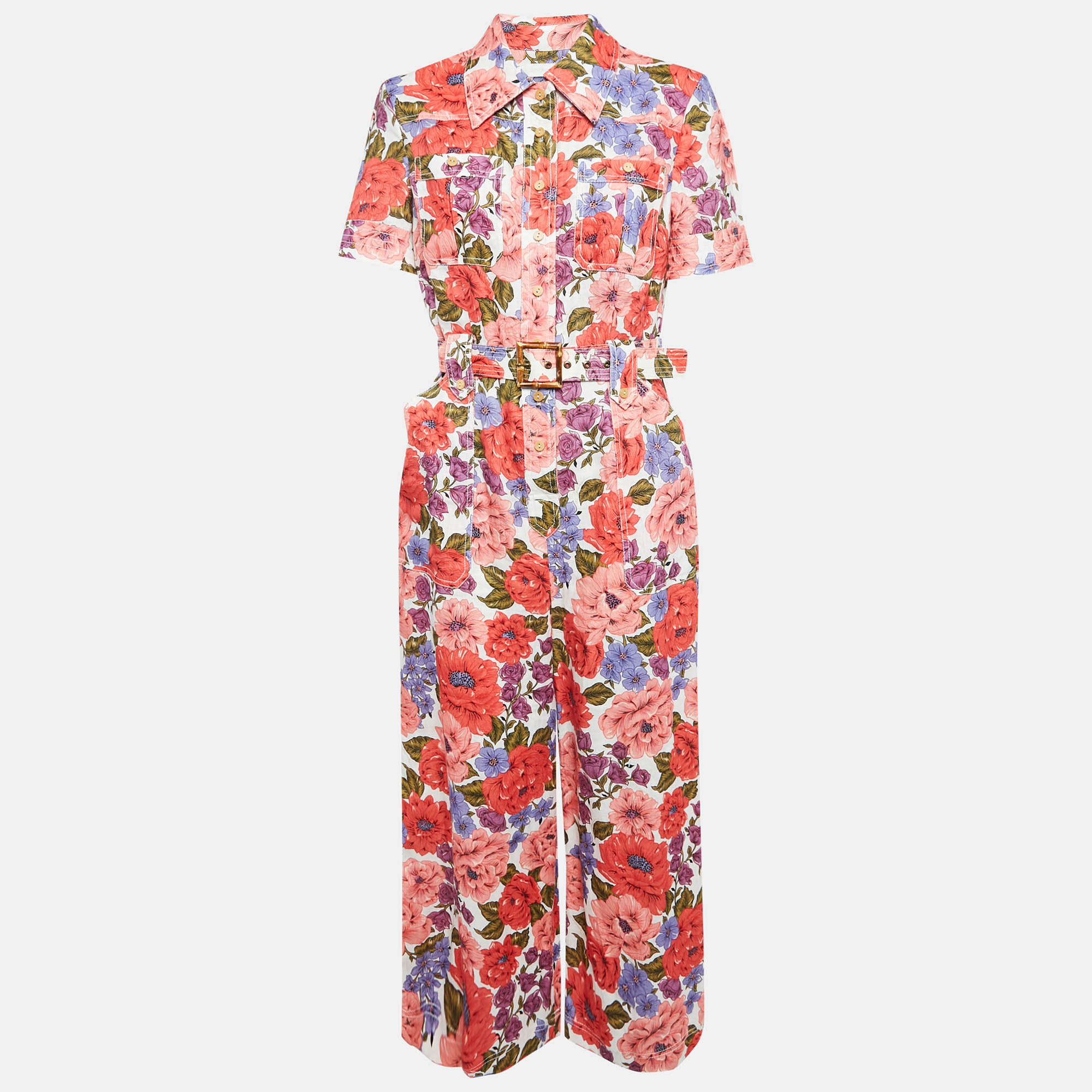 

Zimmermann Multicolor Floral Print Linen Belted Jumpsuit M