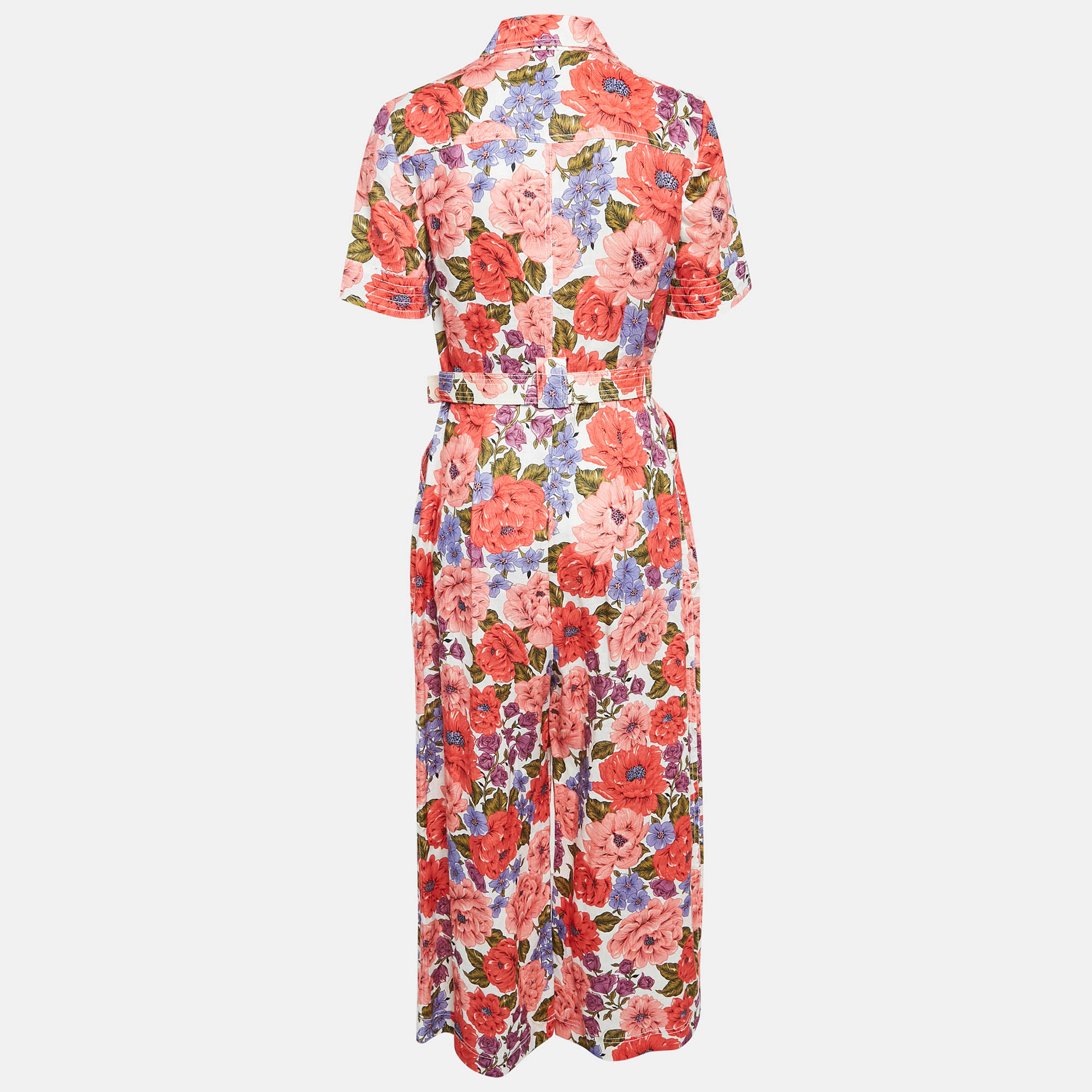 Zimmermann Multicolor Floral Print Linen Belted Jumpsuit M 