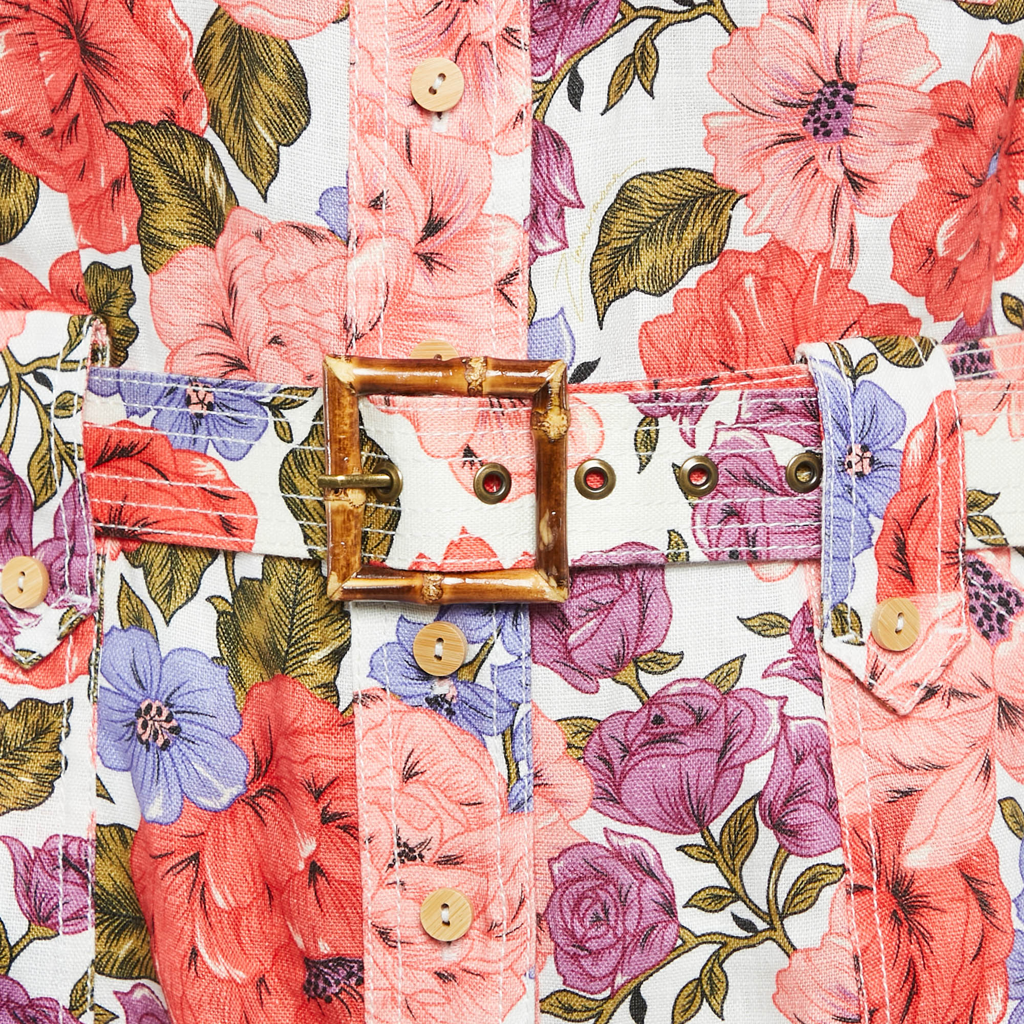 Zimmermann Multicolor Floral Print Linen Belted Jumpsuit M 