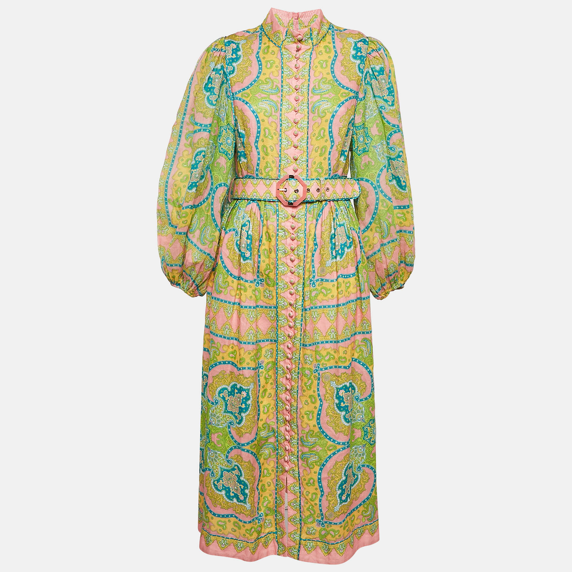 

Zimmermann Multicolor Printed Linen Belted Midi Dress M