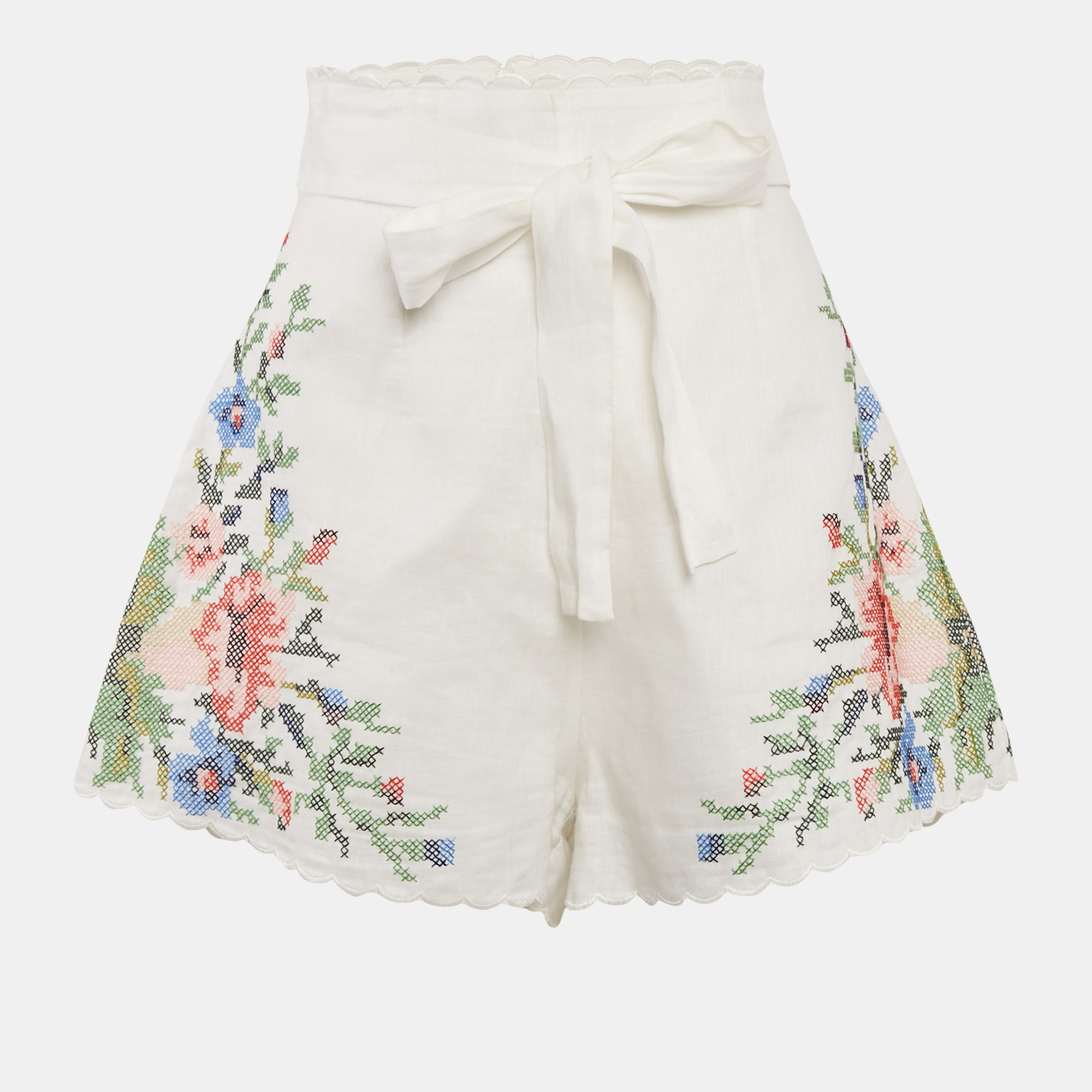 

Zimmermann White Cross-Stitch Embroidery Linen Short M