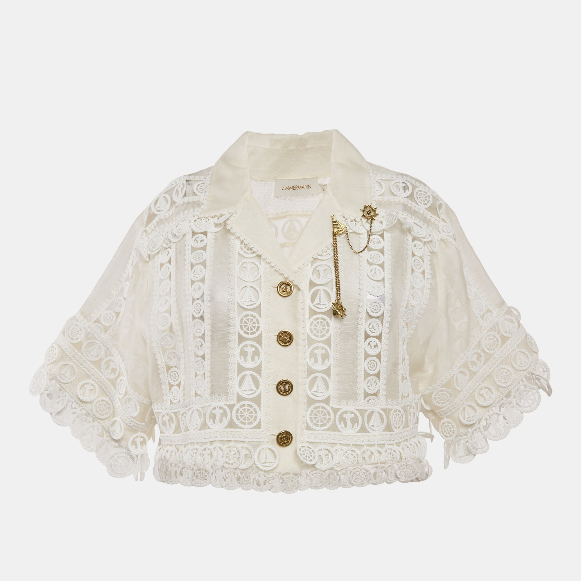 

Zimmermann White Linen High Tide Nautical Cropped Jacket M