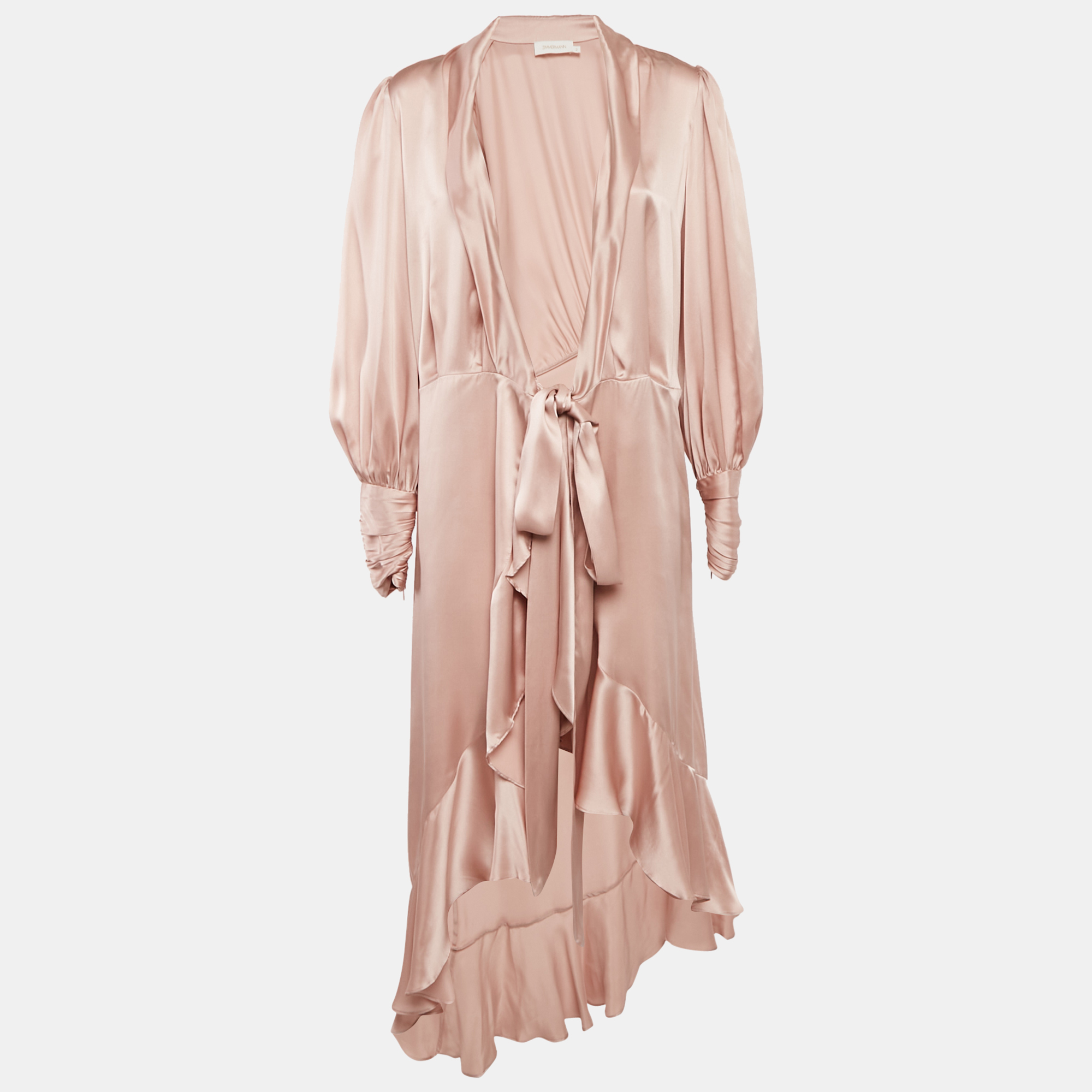 

Zimmermann Pink Satin Silk Ruffled Wrap Dress M