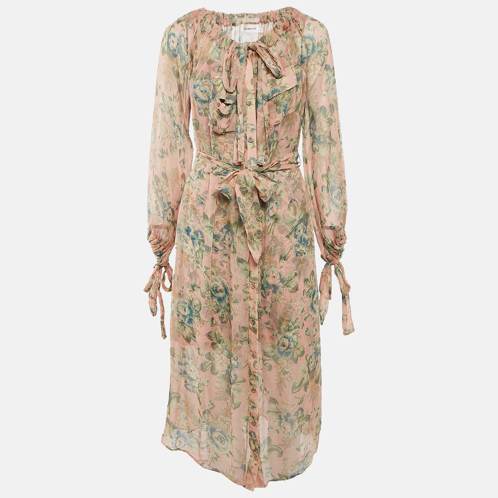 

Zimmermann Multicolor Floral Print Silk Button Front Midi Dress S