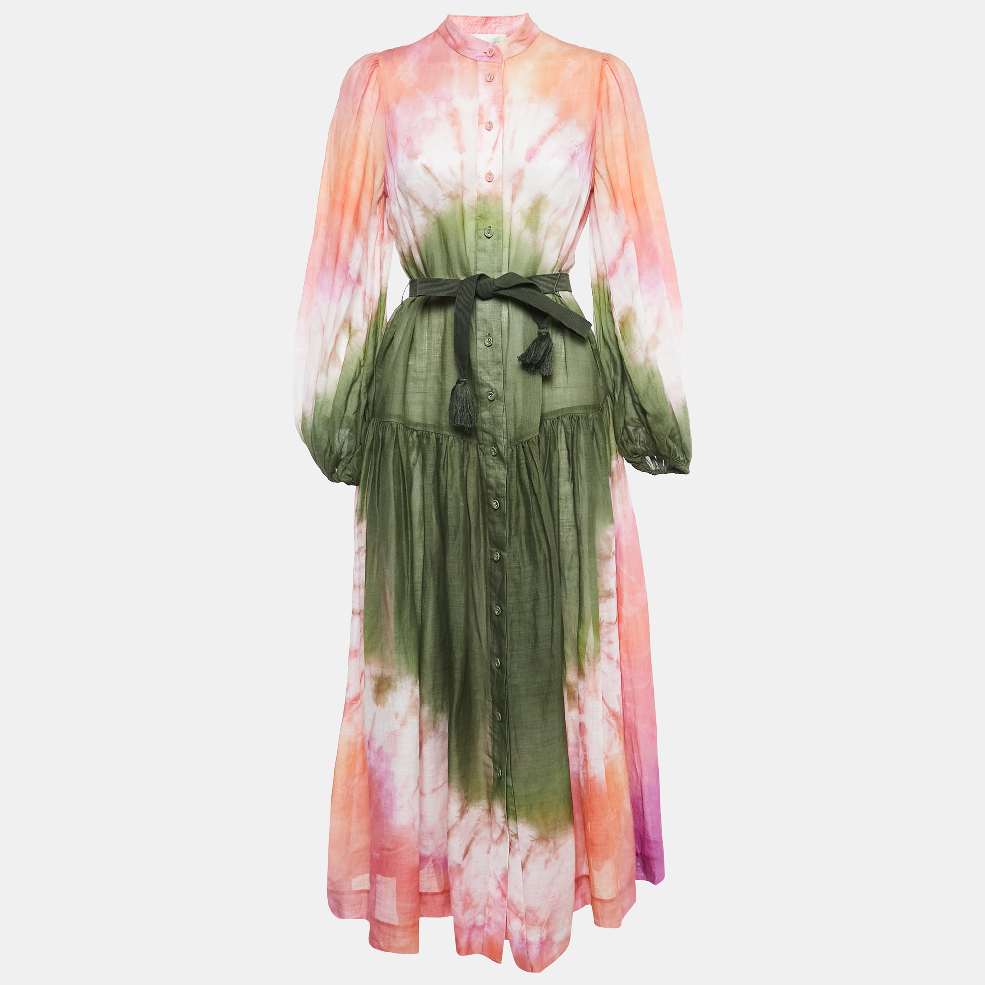 

Zimmermann Multicolor Tie-Dye Print Ramie Button Front Maxi Dress S