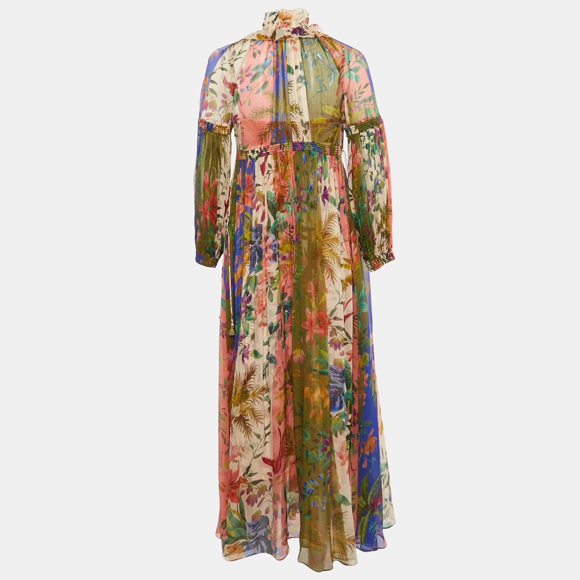 Zimmermann Multicolor Floral Print Chiffon Silk Maxi Dress S 