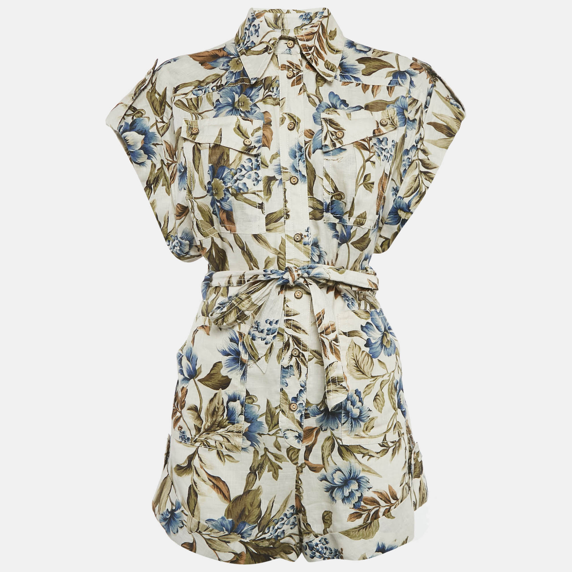 

Zimmermann Beige Floral Print Linen Belted Aliane Playsuit XS