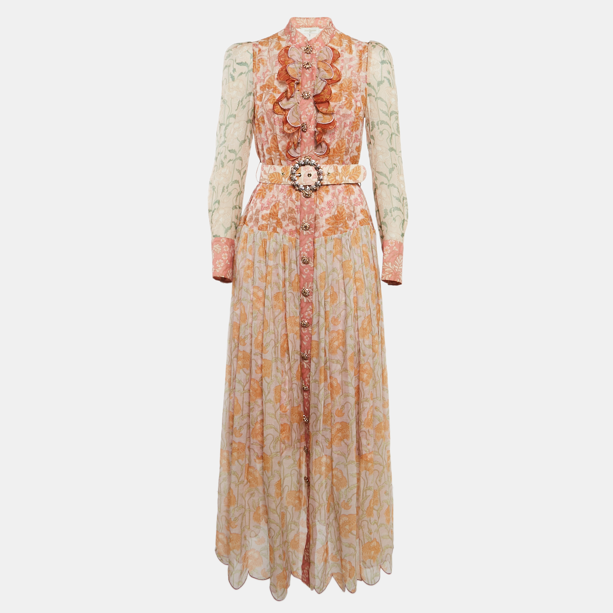 

Zimmermann Multicolor Floral Print Button Front Maxi Dress XS