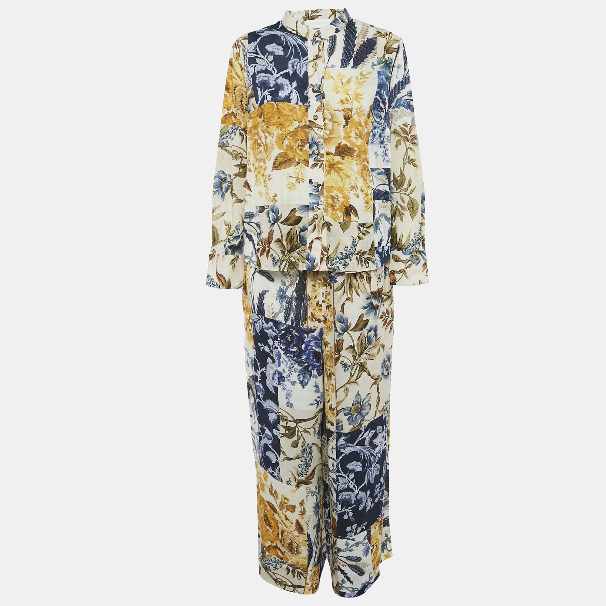 

Zimmermann Yellow/Blue Aliane Print Cotton/Linen Shirt and Pants Set L