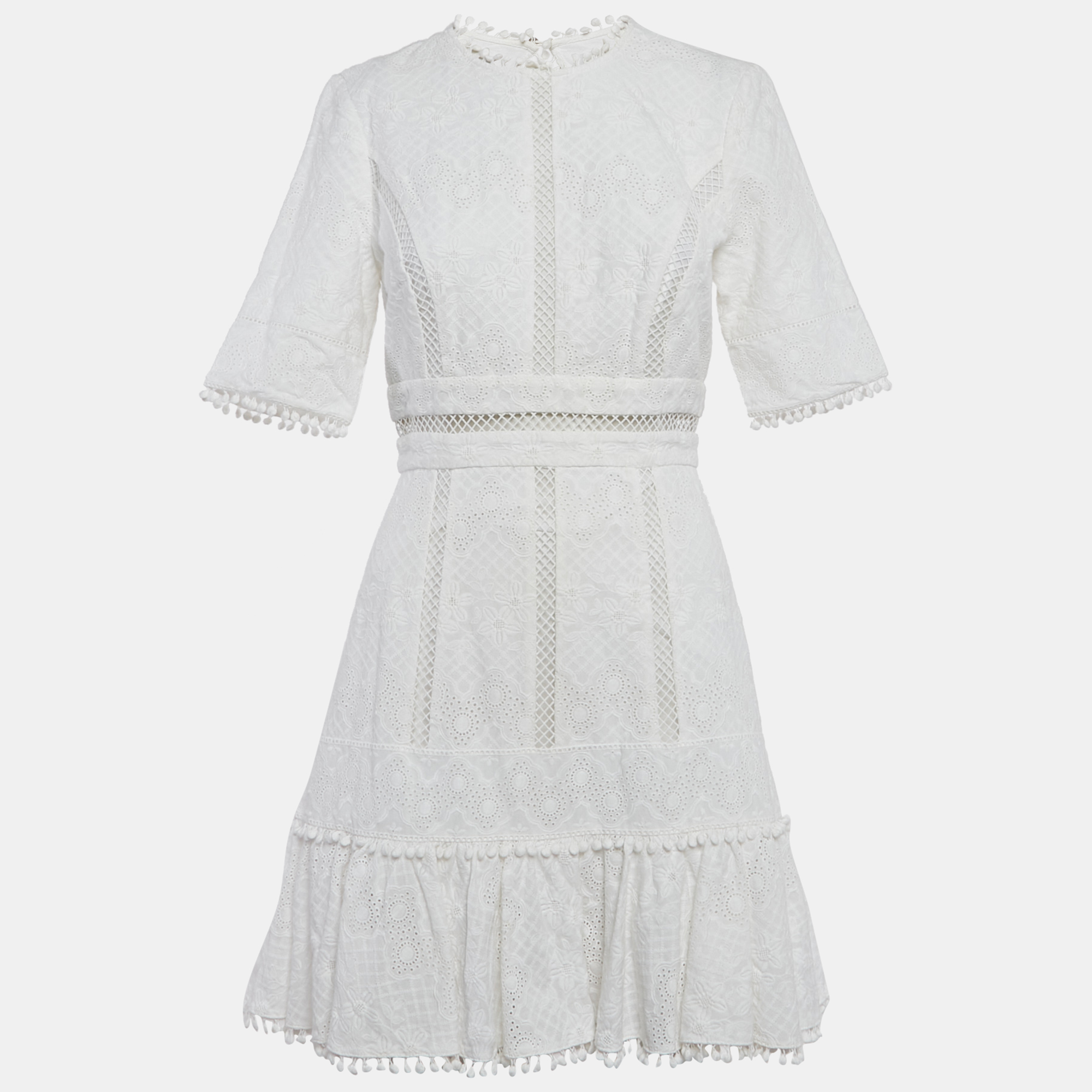 

Zimmermann White Caravan Embroidered Cotton Mini Dress M