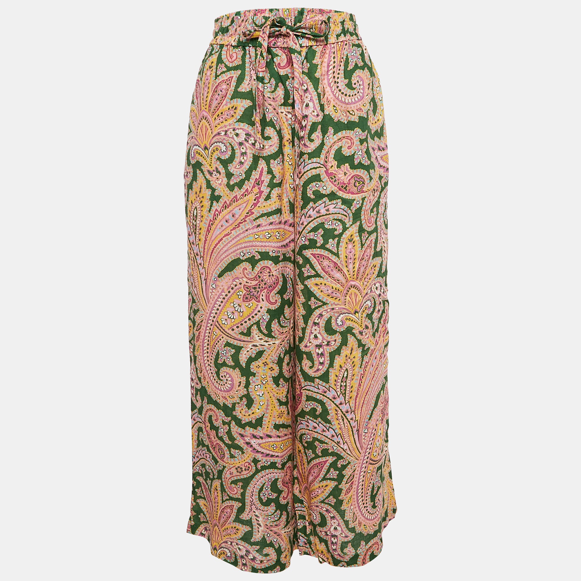 

Zimmermann Green Teddy Paisley Linen Wide-Leg Pants M