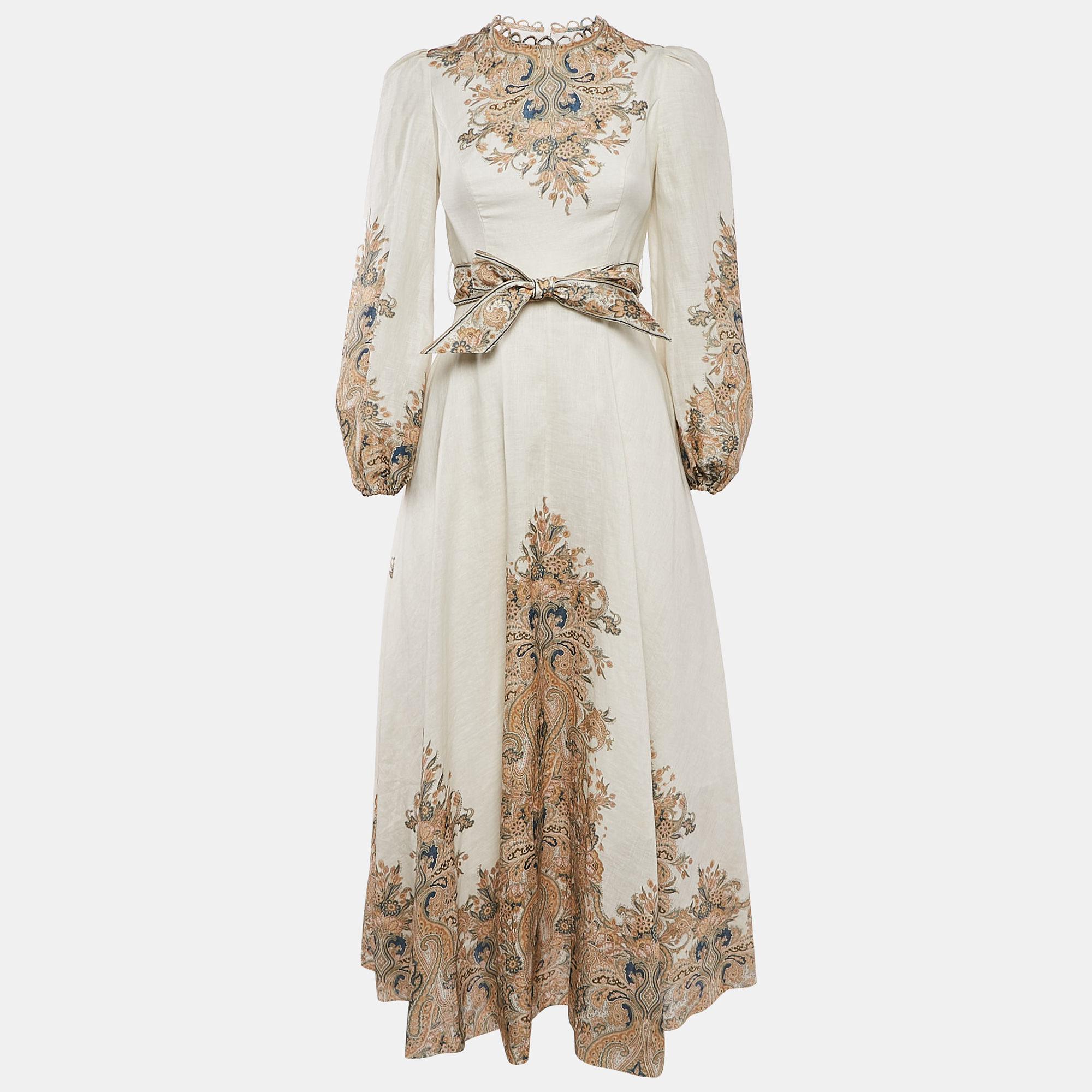 

Zimmermann Cream Freja Paisley-Print Linen Maxi Dress XS