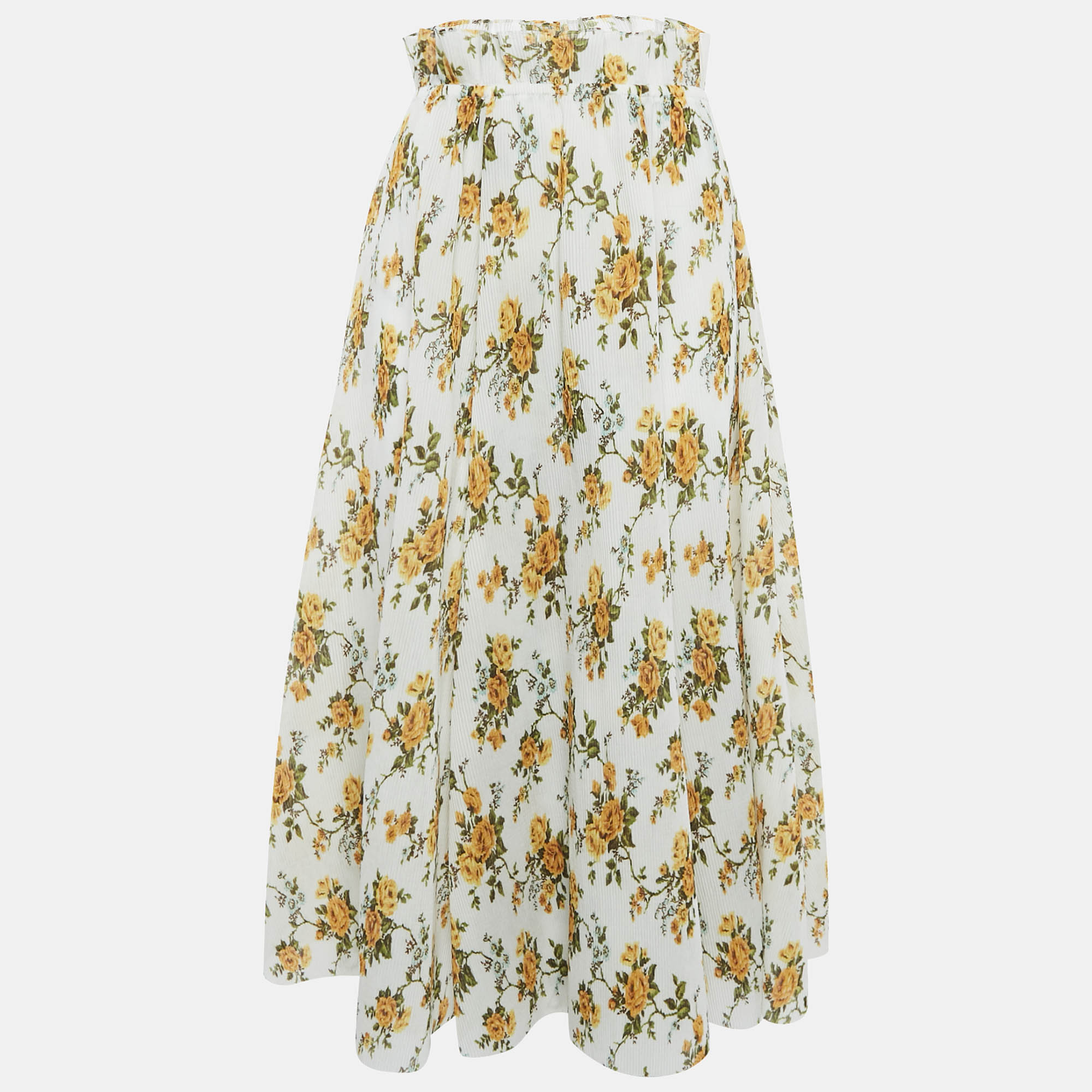 

Zimmermann White Floral Plissé Midi Skirt L