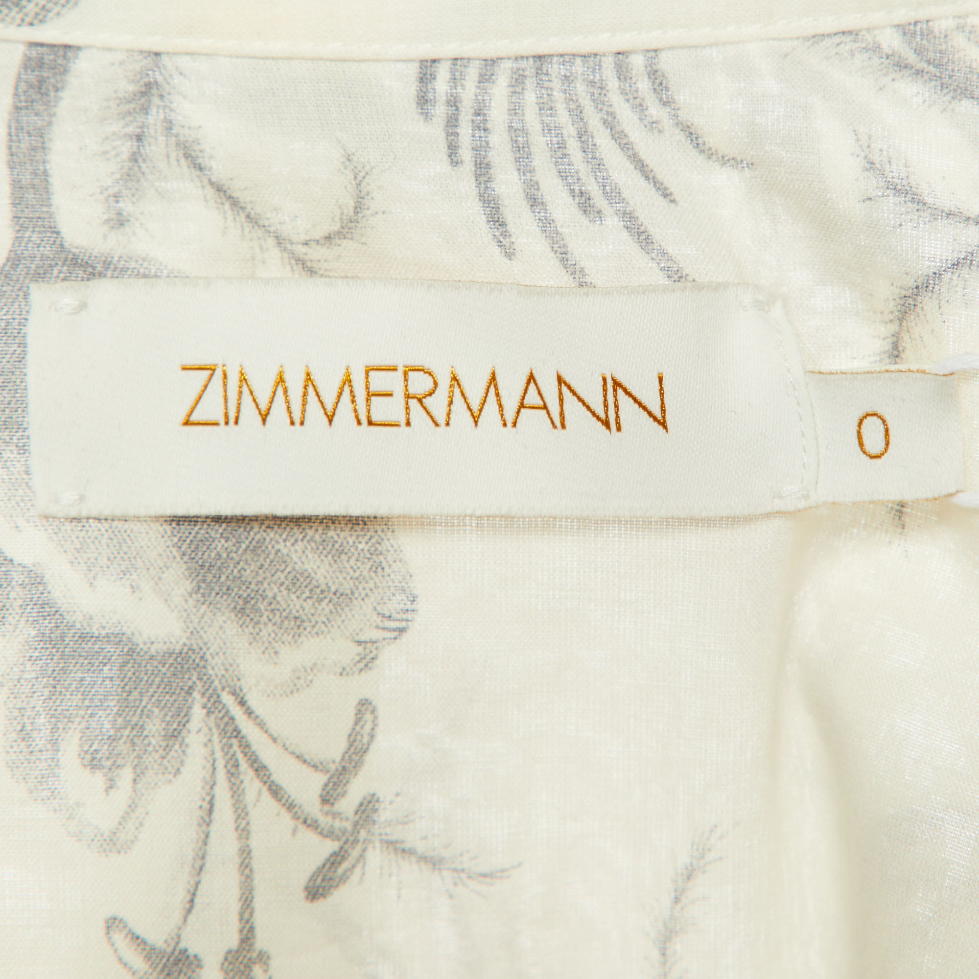 Zimmermann Keira Navy Floral Print Cotton Tie Neck Blouse S 