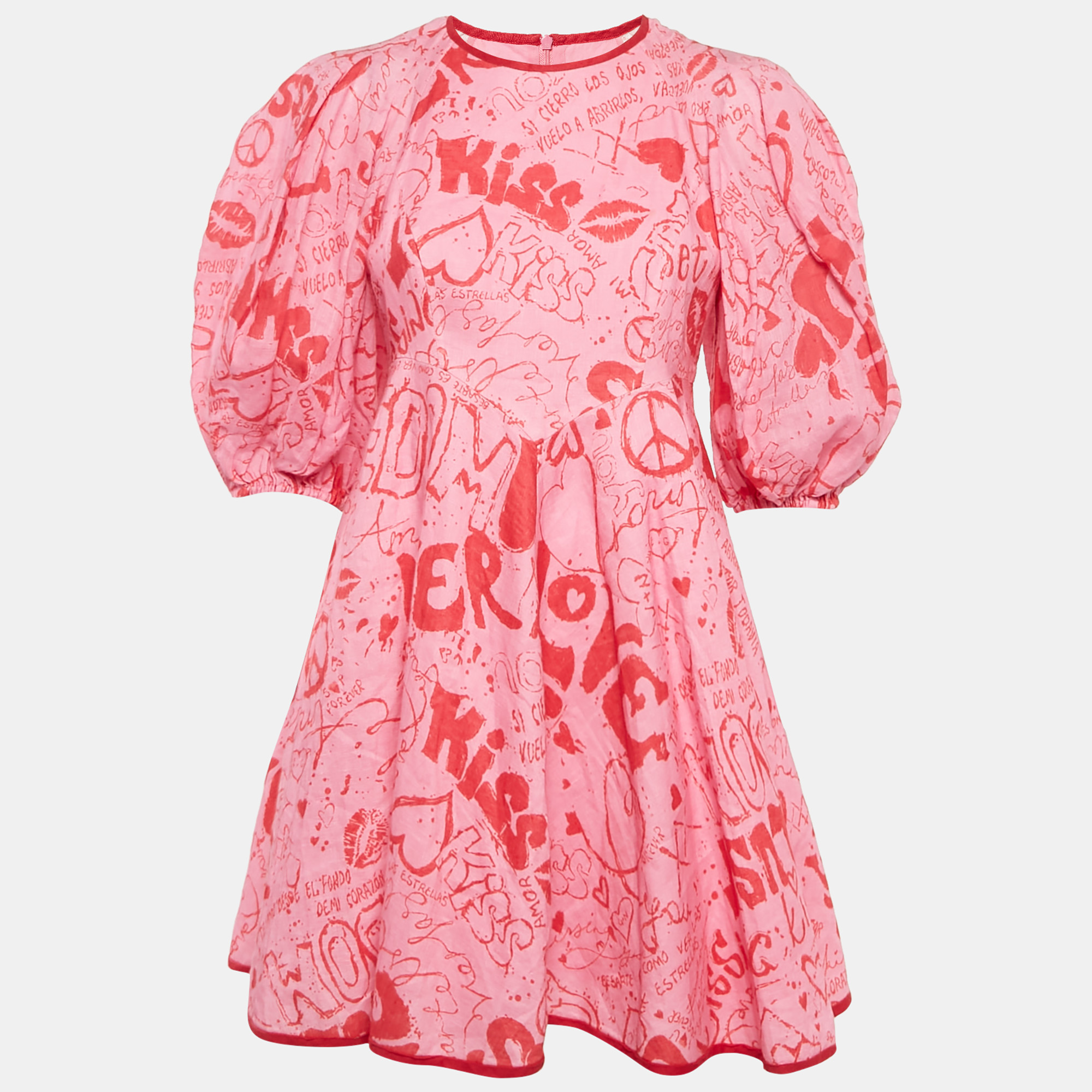 

Zimmermann Pink/Red Graffiti Print Linen Day Mini Dress M