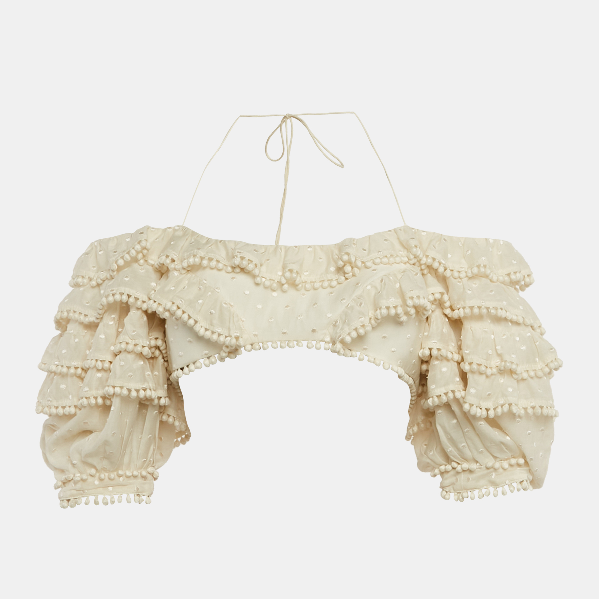 

Zimmermann Off White Cotton Blend Ruffled Off Shoulder Crop Top M