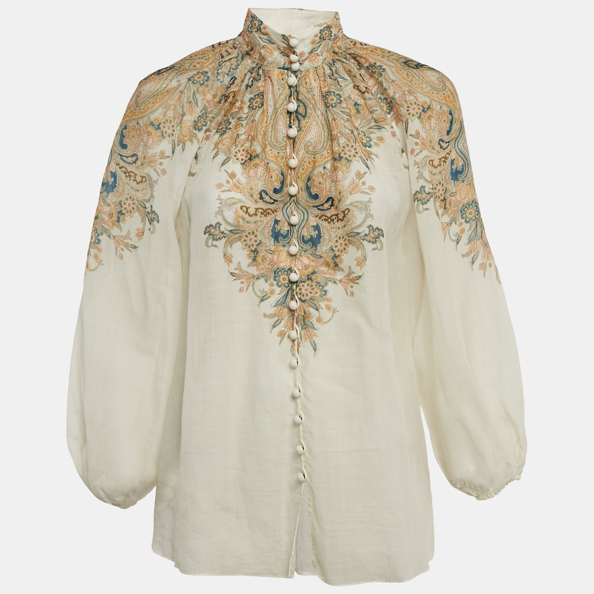 

Zimmermann Off White Paisley Print Ramie Long Sleeve Shirt M