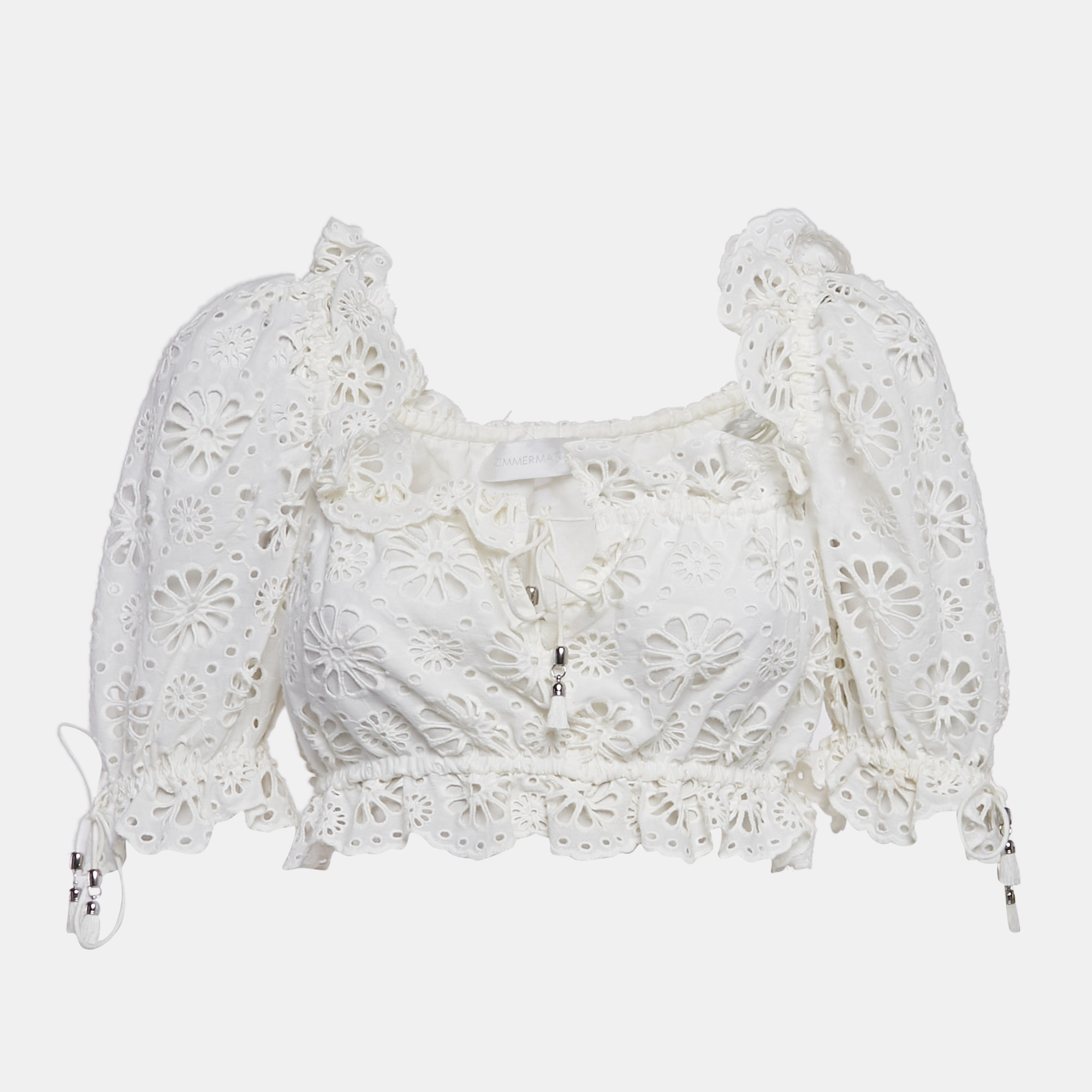 

Zimmermann White Broderie Anglaise Cotton Crop Top S