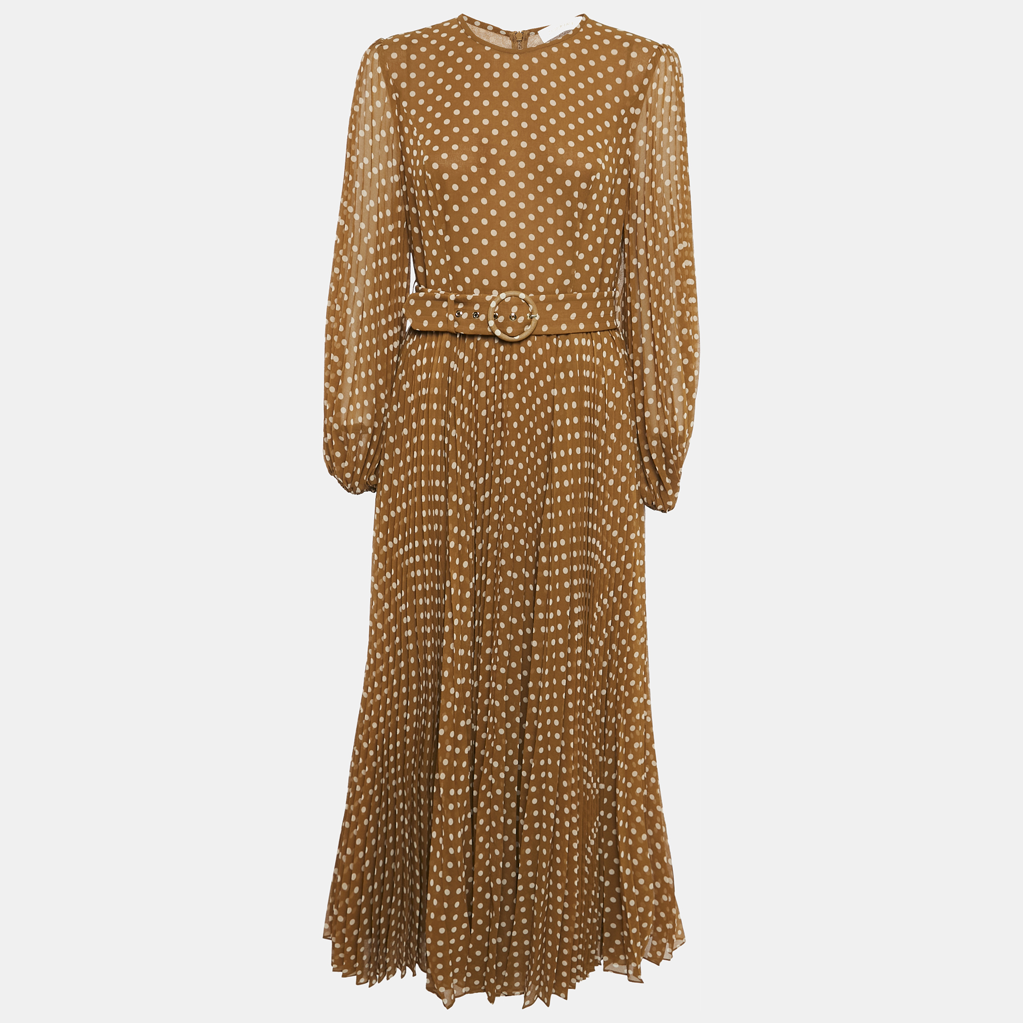 

Zimmermann Brown Polka Dot Print Crepe Pleated Long Dress L