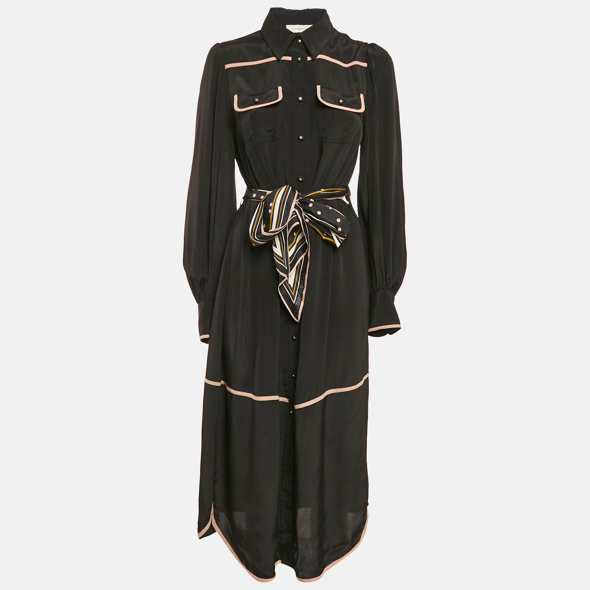 

Zimmermann Black Silk Blend Belted Button Front Midi Dress M