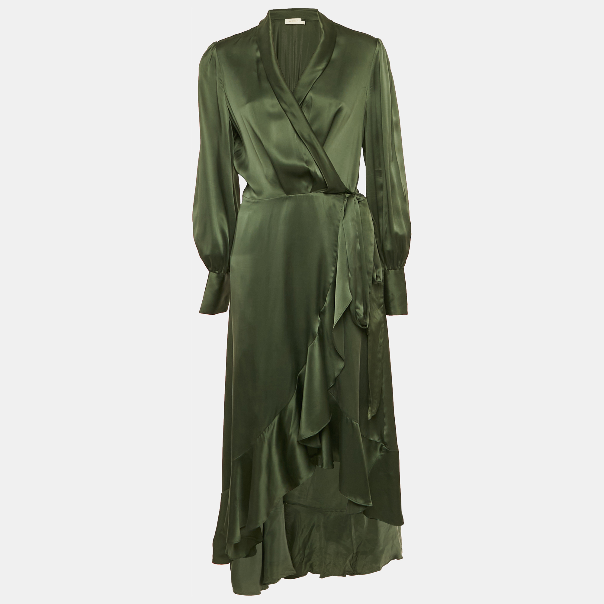 

Zimmermann Green Satin Asymmetric Midi Wrap Dress L