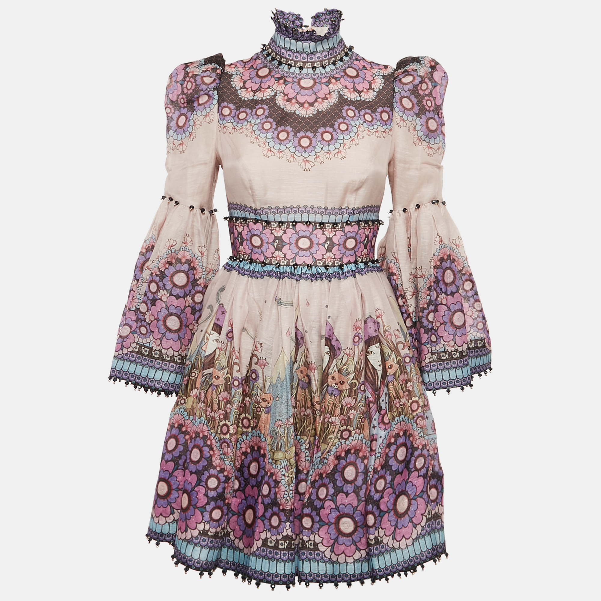 

Zimmermann Multicolor Printed Bead Embellishment Mini Dress XS