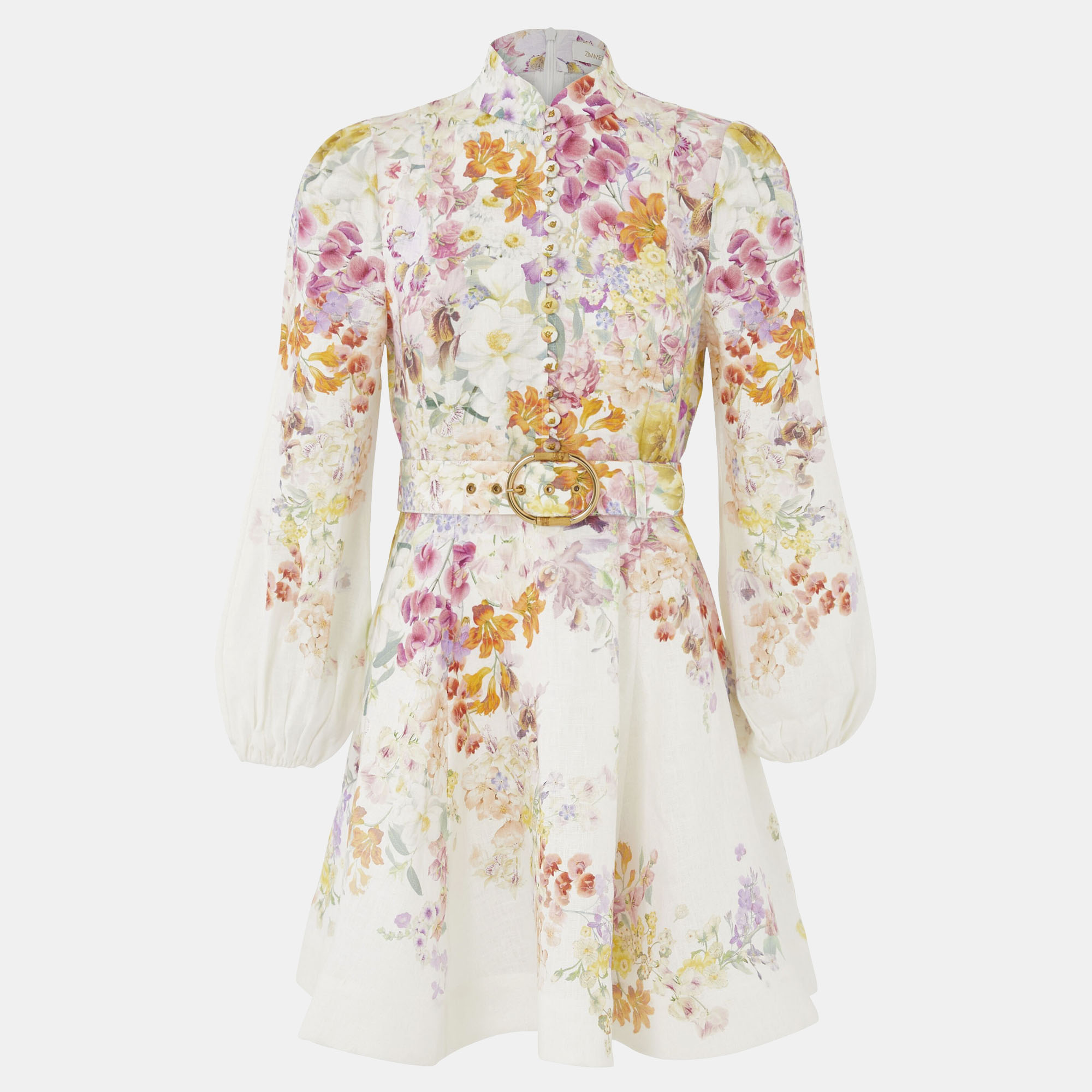 

Zimmermann White Floral Linen Belted Natura Mini Dress S