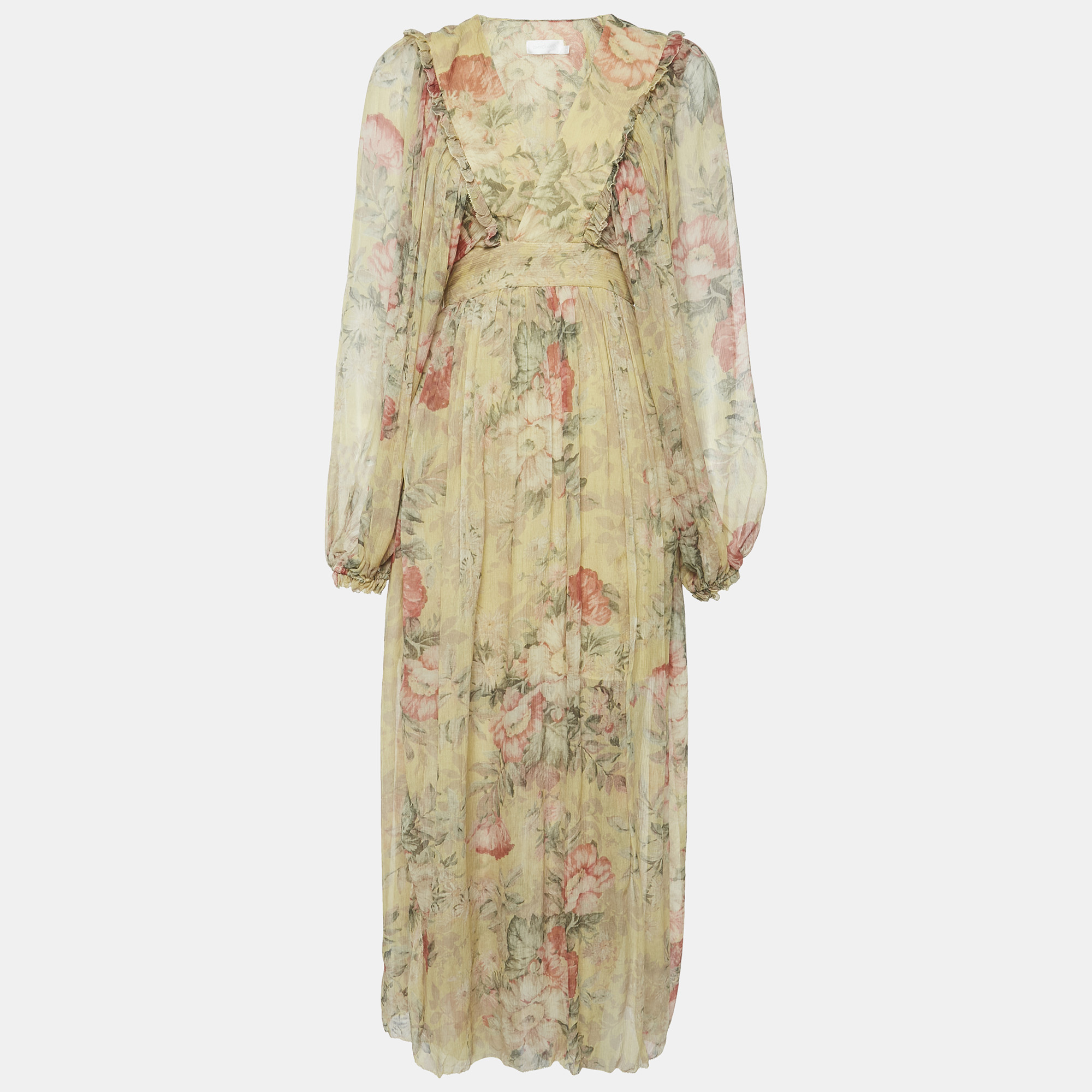 

Zimmermann Yellow Floral Silk Maxi Wrap Dress M
