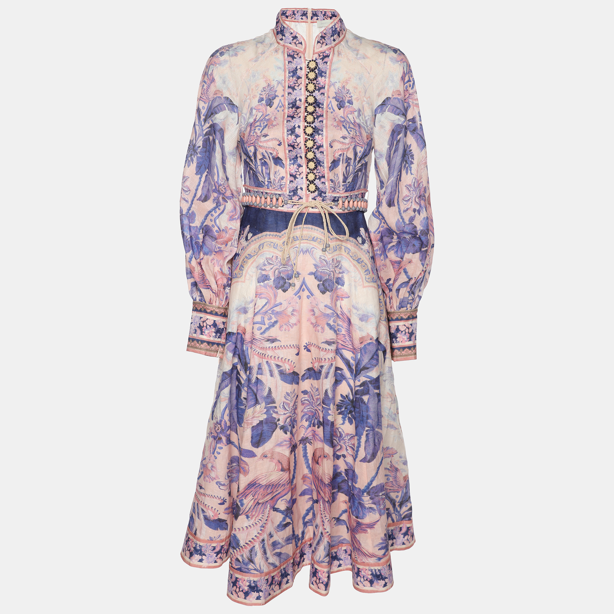 

Zimmerman Multicolor Linen Lyre Billow Sleeve Midi Dress XS