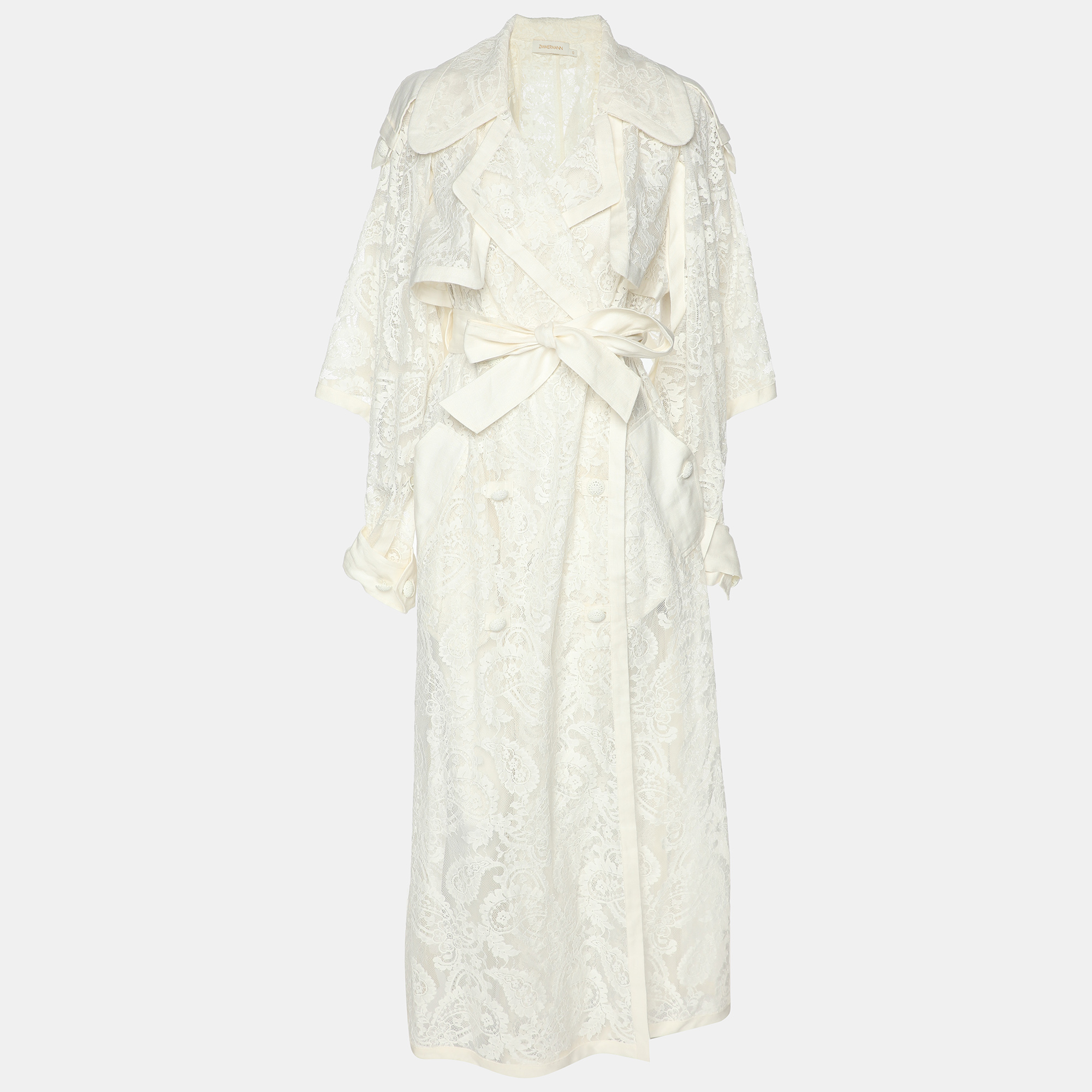 

Zimmermann White Lace Wonderland Trench Coat XS
