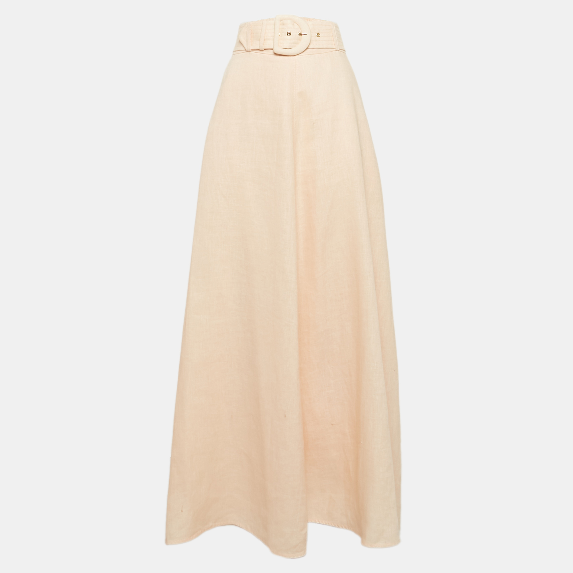

Zimmermann Peach Pink Linen Belted Maxi Skirt L