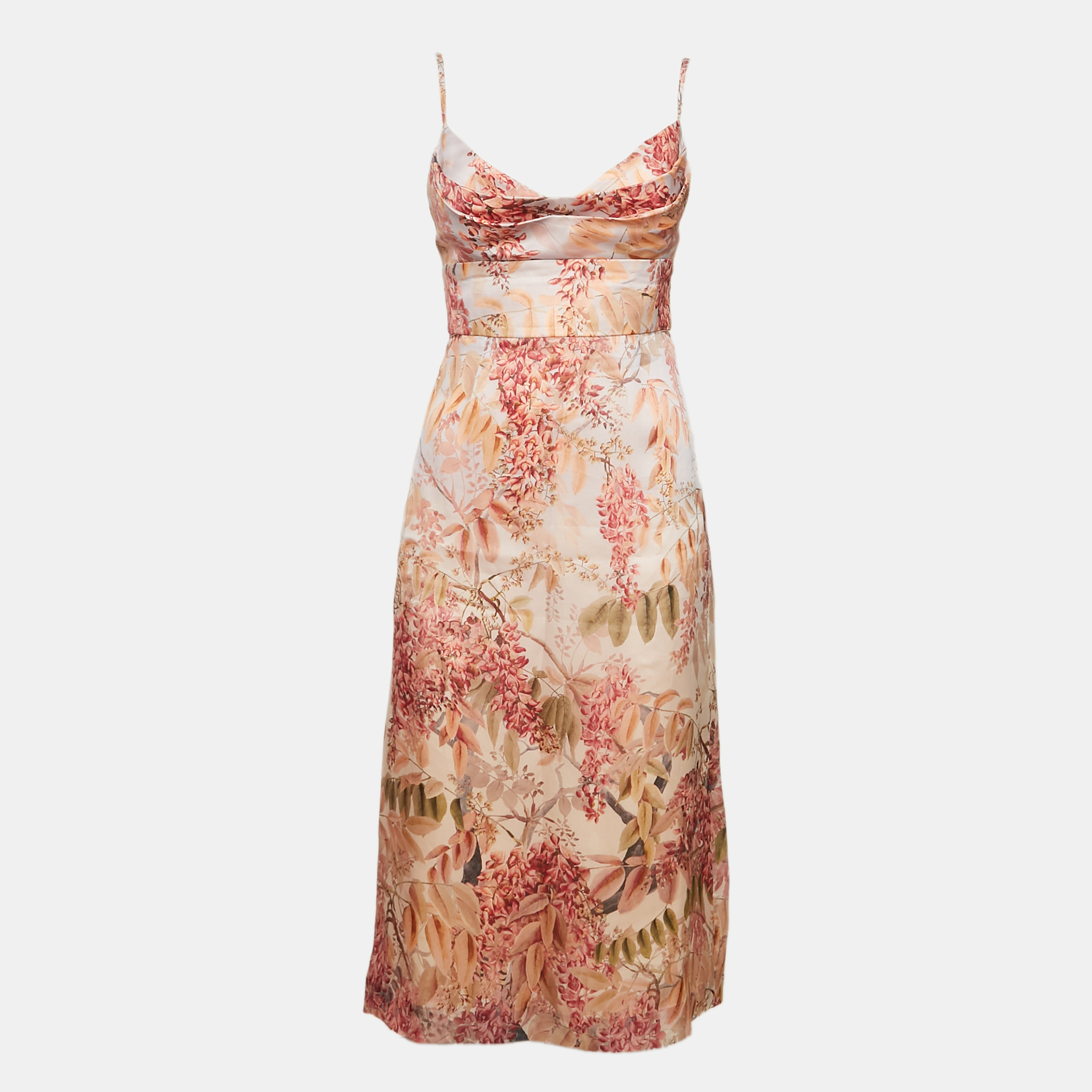 

Zimmermann Pink Floral Print Organza Silk Midi Dress M