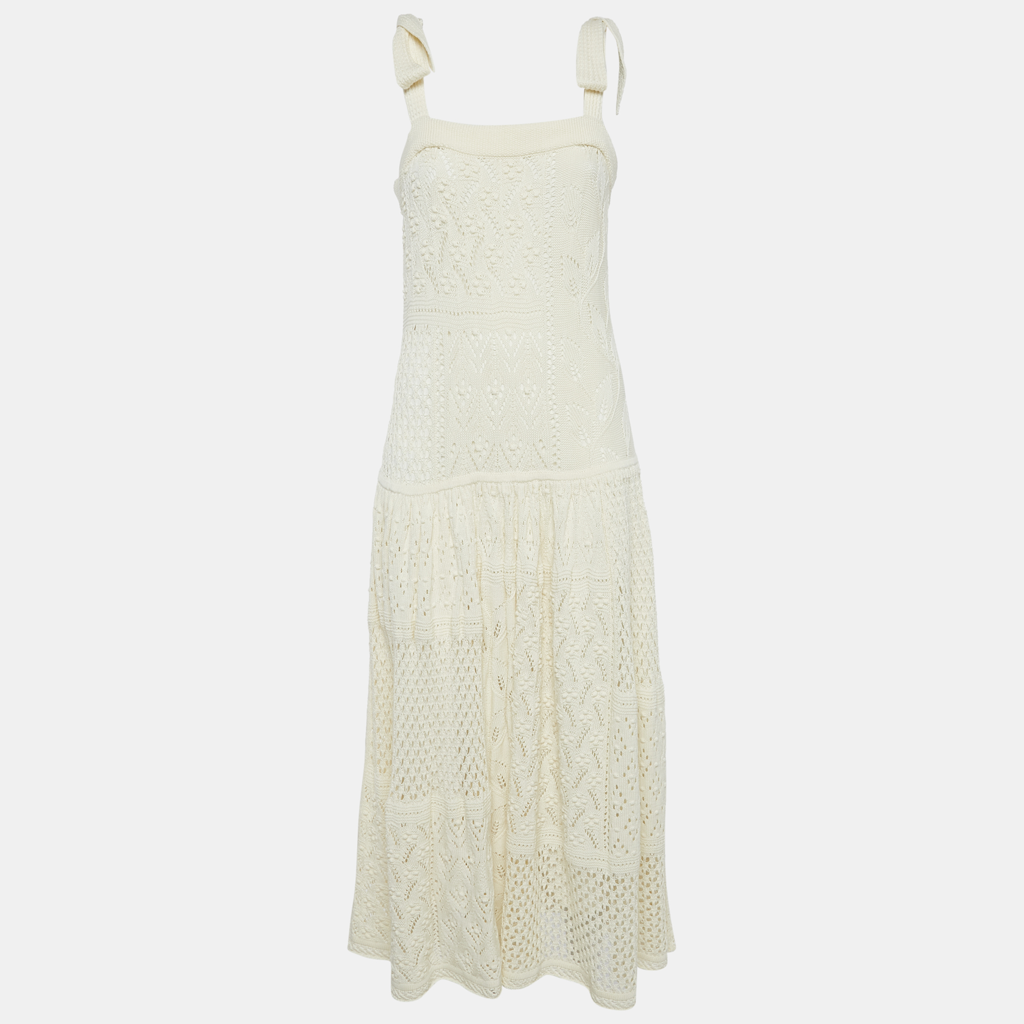 

Zimmermann Cream Crochet Knit Tie-Up Sleeve Midi Dress L