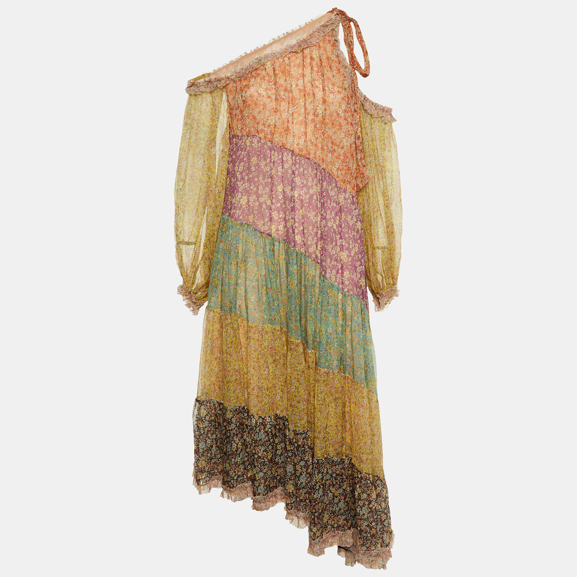 

Zimmermann Multicolor Floral Print Silk Paneled Carnaby Midi Dress M