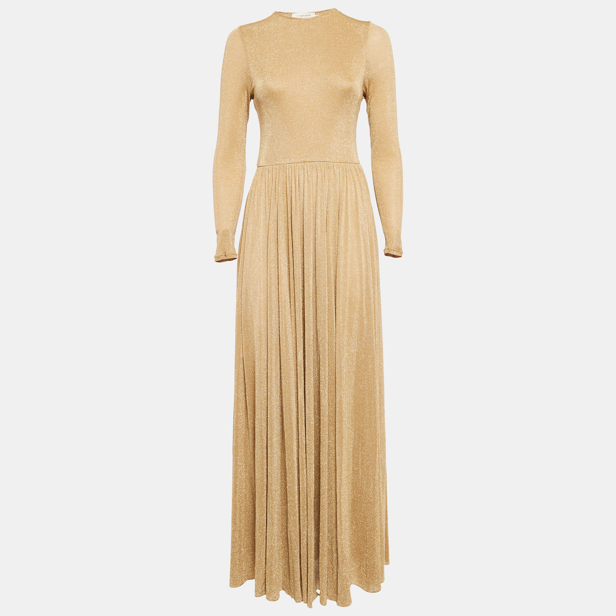 

Zimmermann Gold Metallic Jersey Gathered Gown M