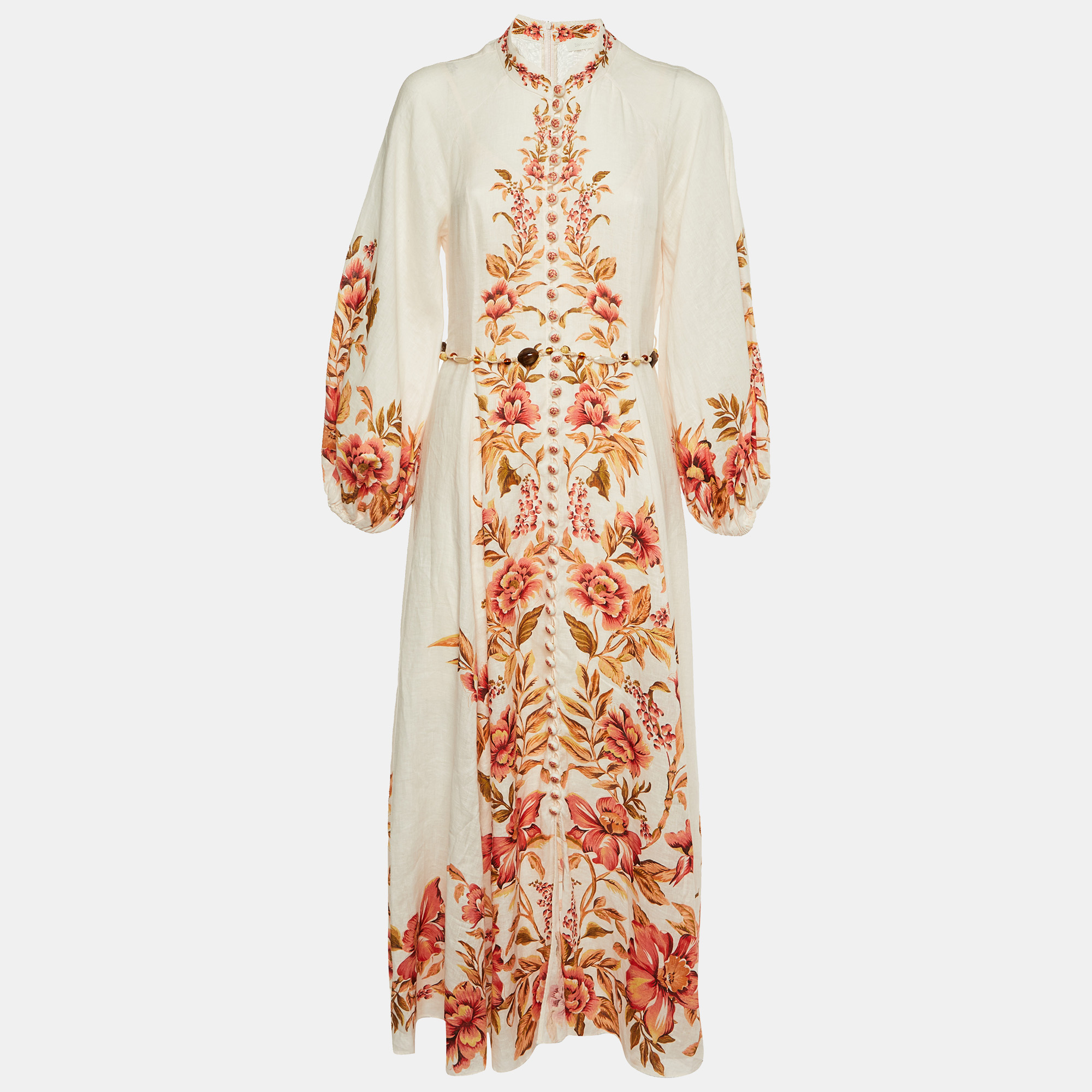 

Zimmermann Light Pink Floral Pink Linen Vacay Billow Long Dress M