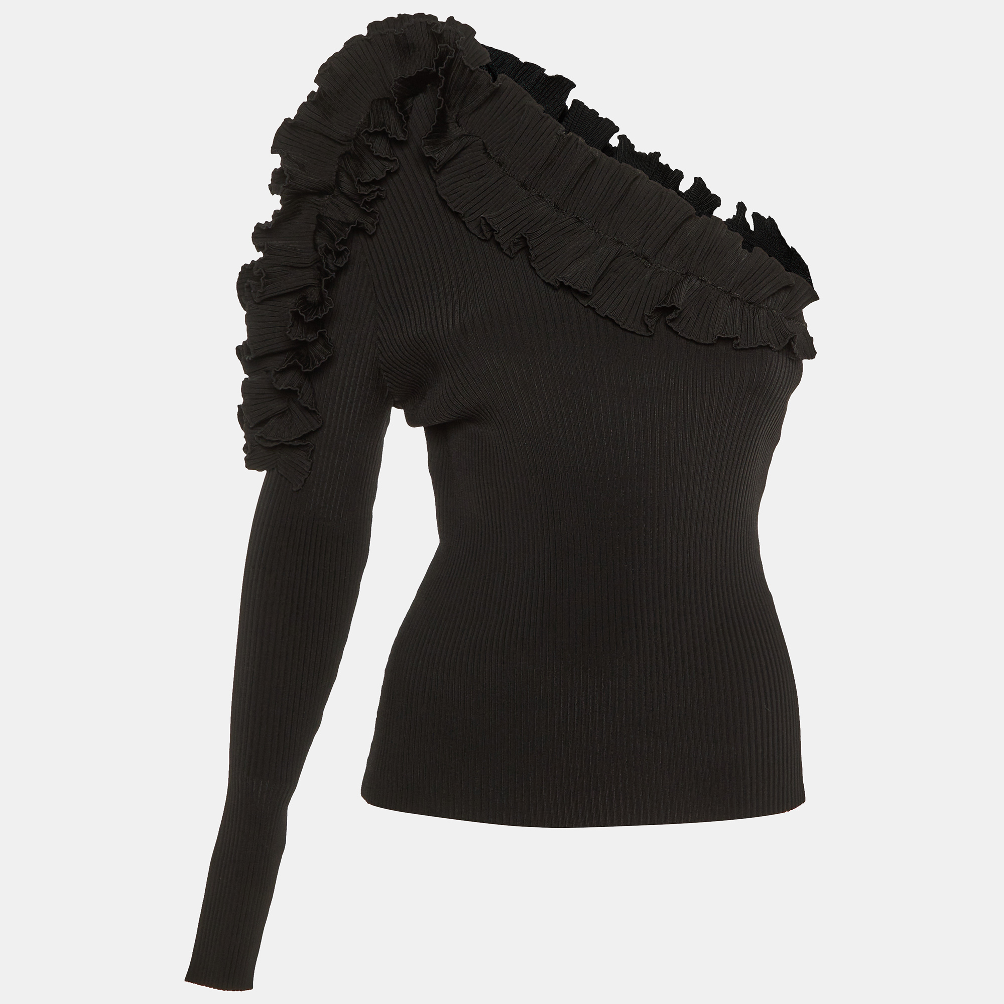 

Zimmermann Black Ruffle Detail Rib Knit One Shoulder Top M