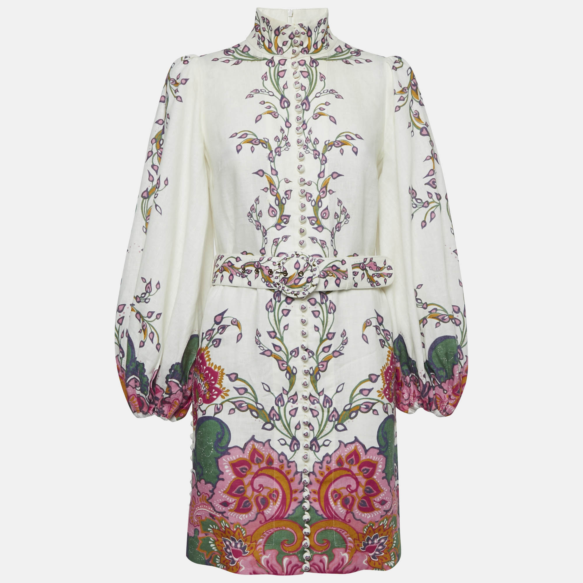 

Zimmermann White Floral Print Linen Mini Dress M, Pink