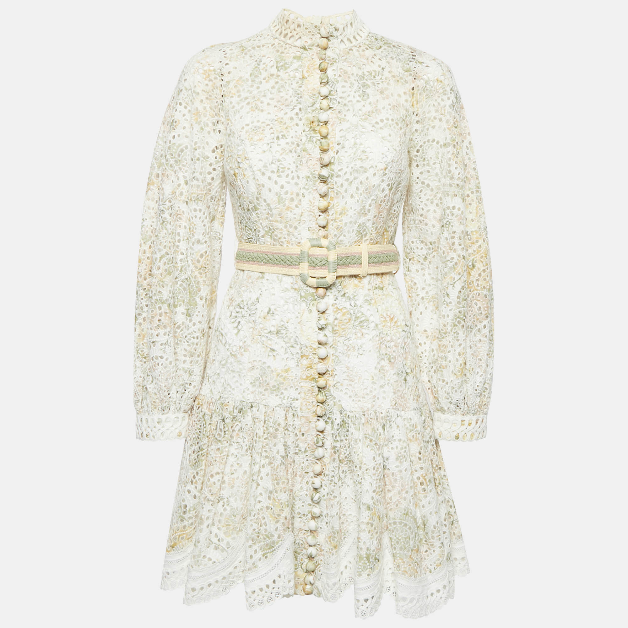 

Zimmermann Beige Floral Broderie Anglaise Linen Mini Dress M