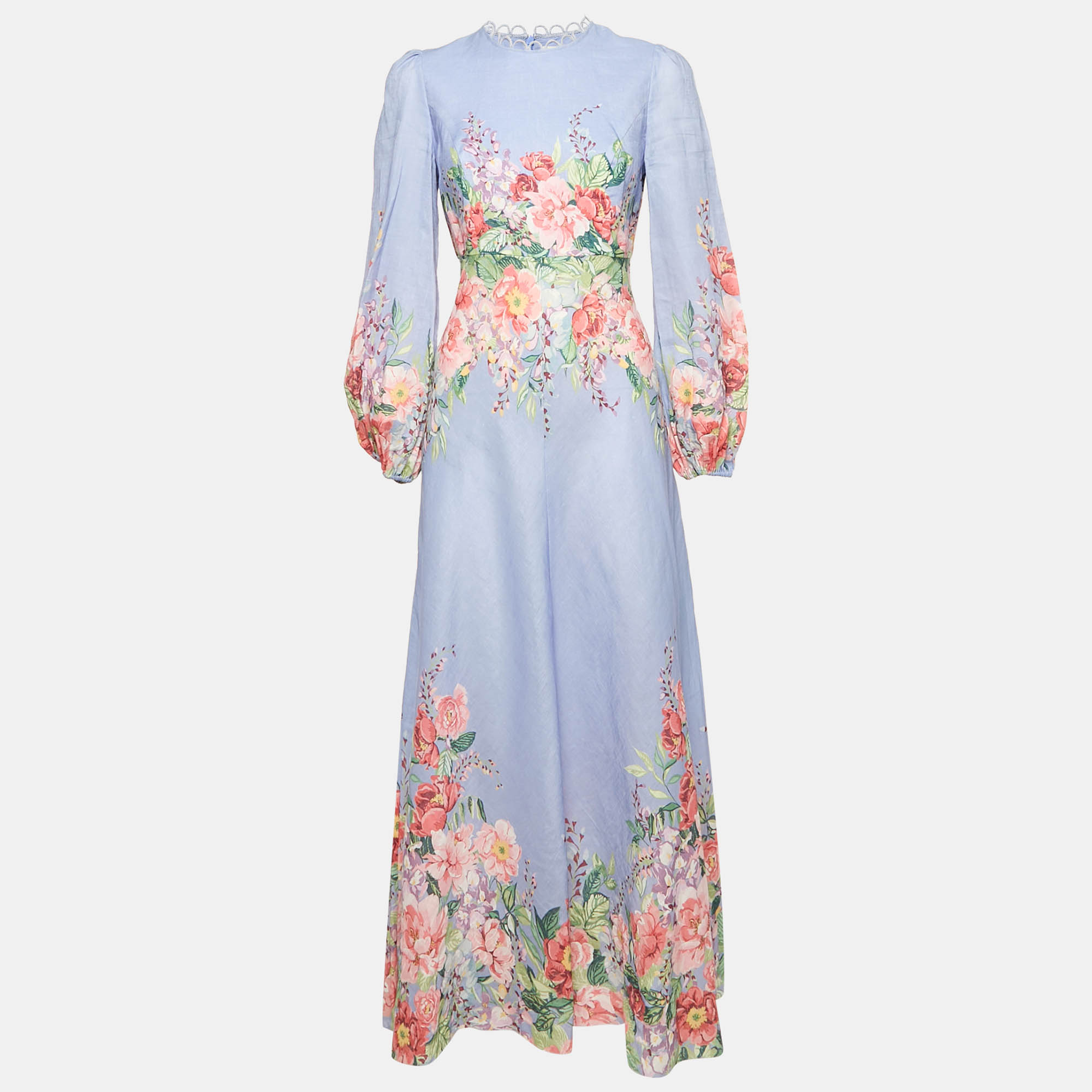 

Zimmermann Blue Floral Linen Bellitude Midi Dress M
