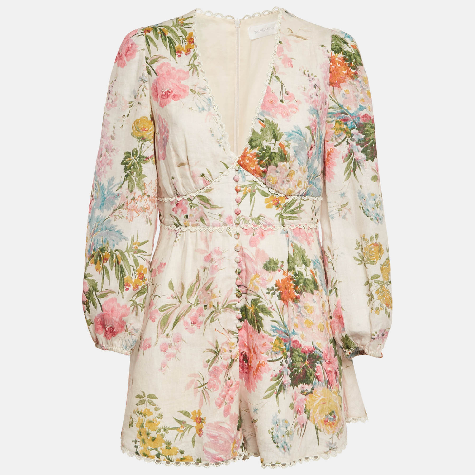 

Zimmermann Pink Floral Print Linen Jumpsuit M