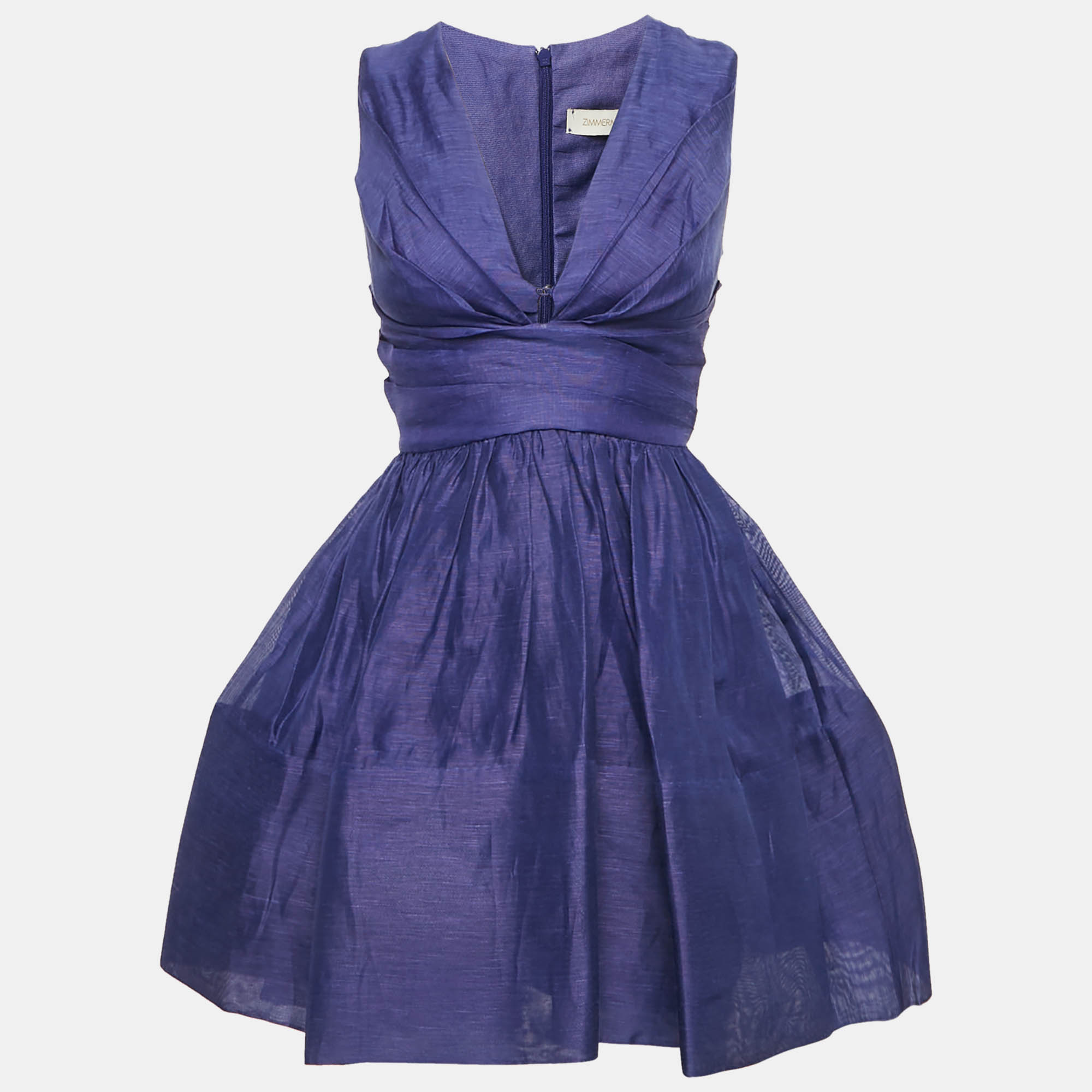 

Zimmermann Blue Linen Blend Tama V-Neck Mini Dress M
