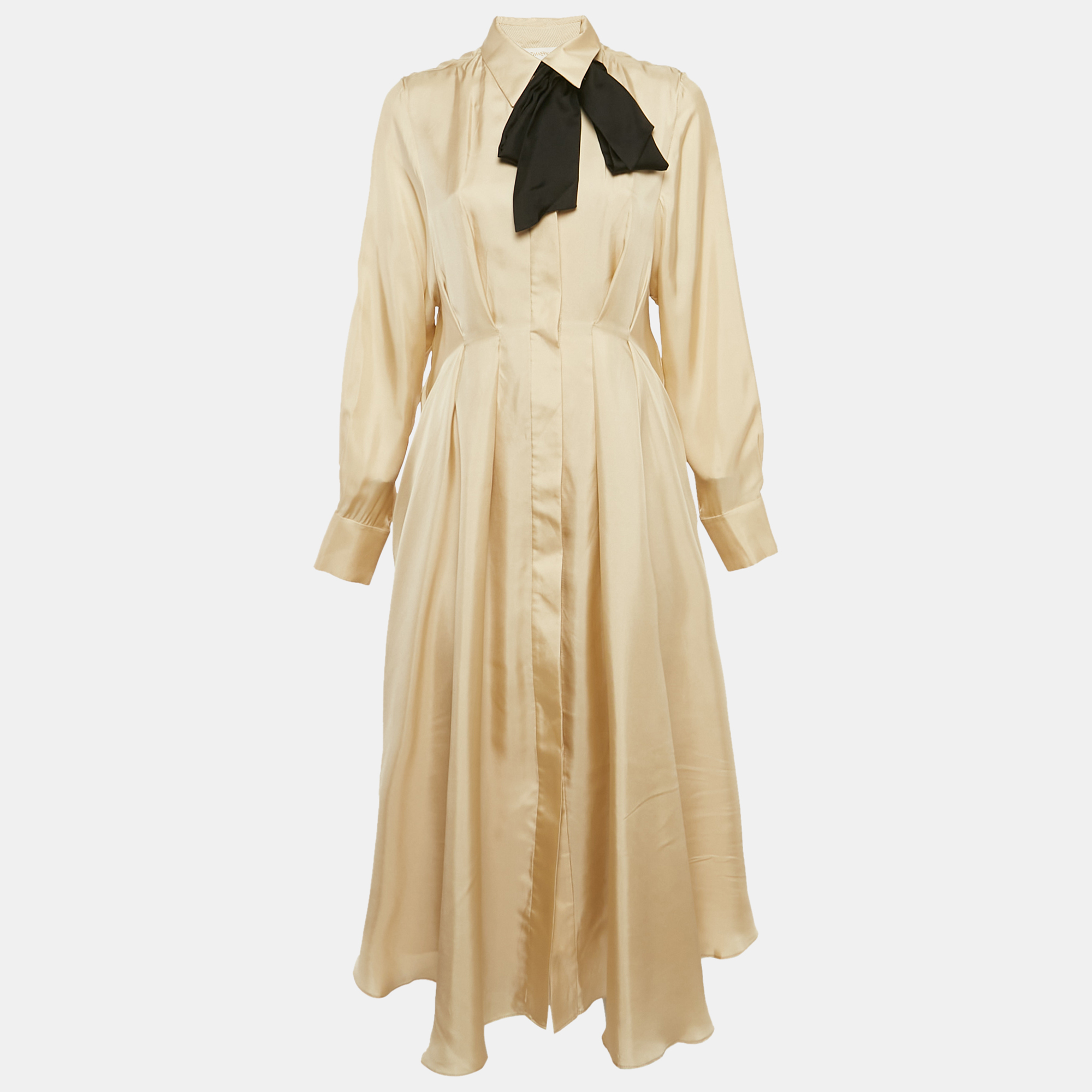 

Zimmermann Beige Silk Pleated Midi Shirt Dress L