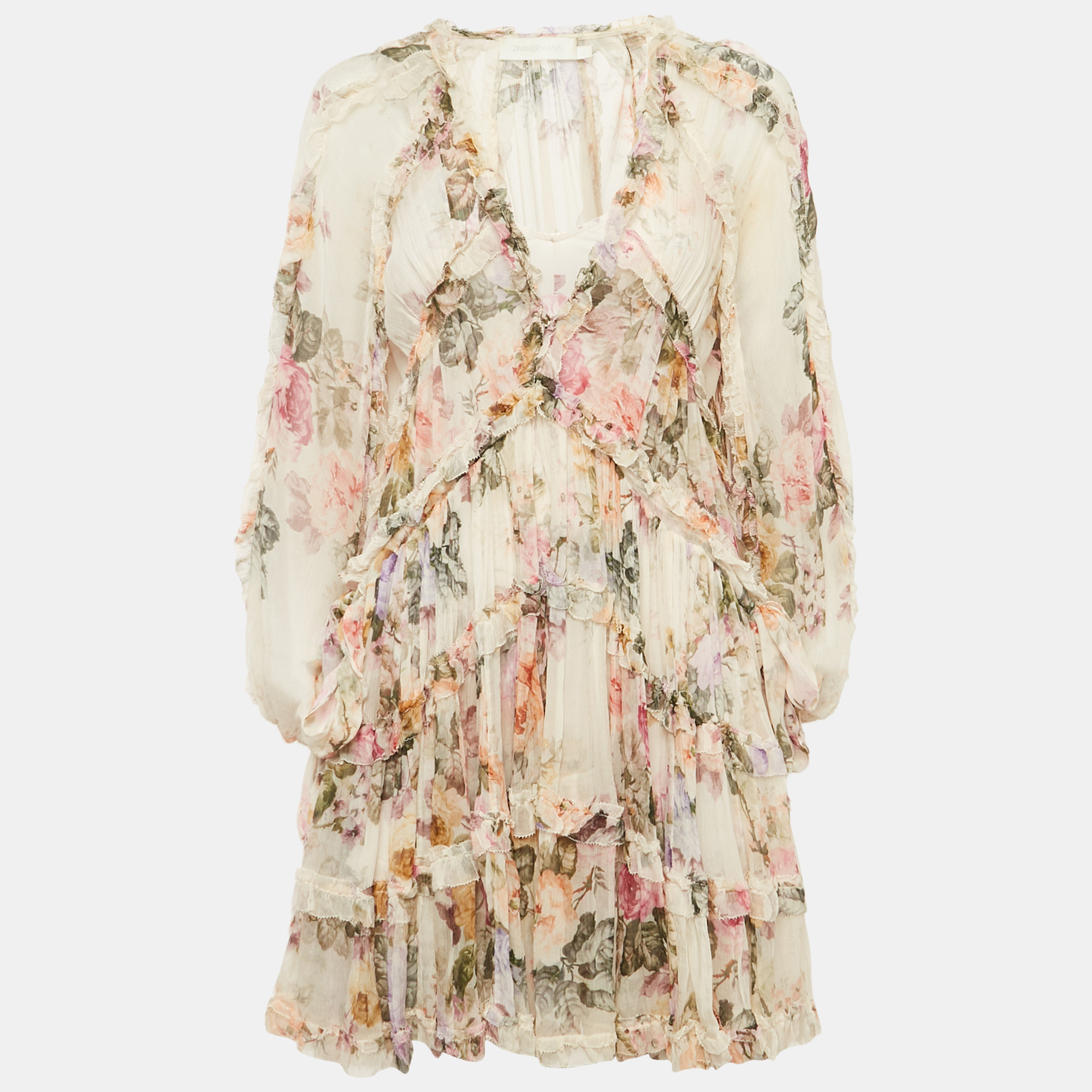 

Zimmermann Beige Floral Print Silk Tiered Mini Dress S