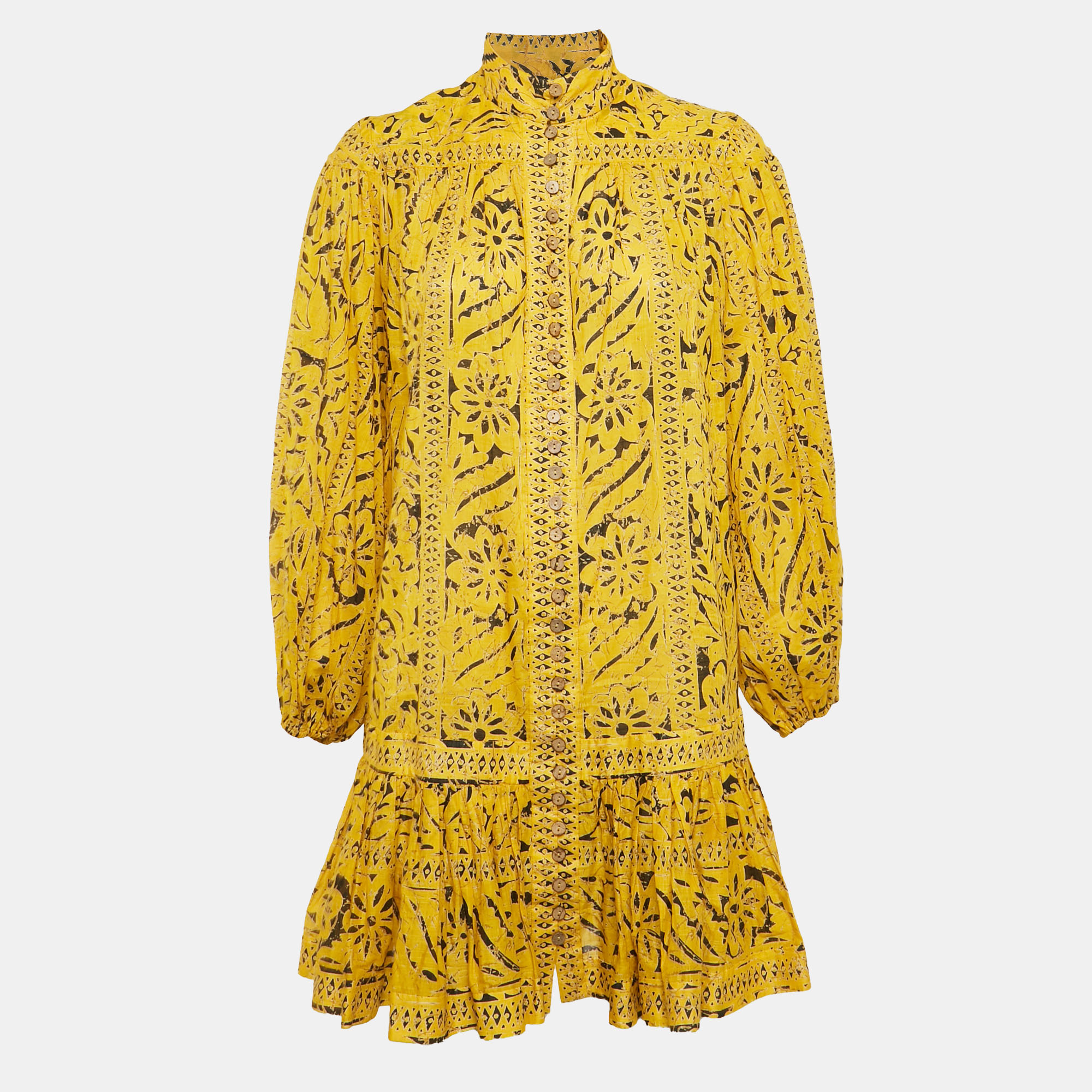 

Zimmermann Yellow Printed Cotton Flounce Mini Dress XS