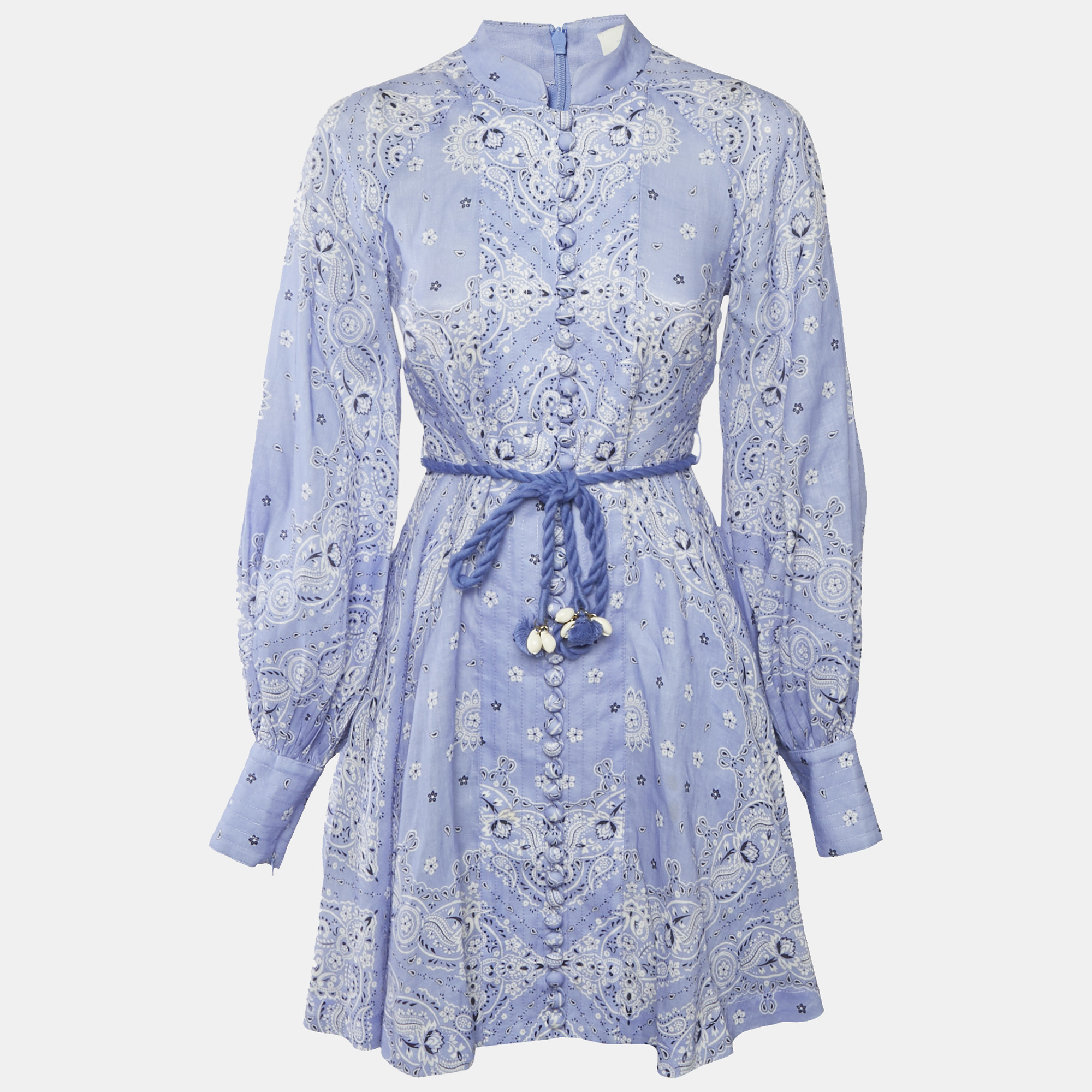 Zimmermann Purple Printed Linen Belted Mini Dress XS