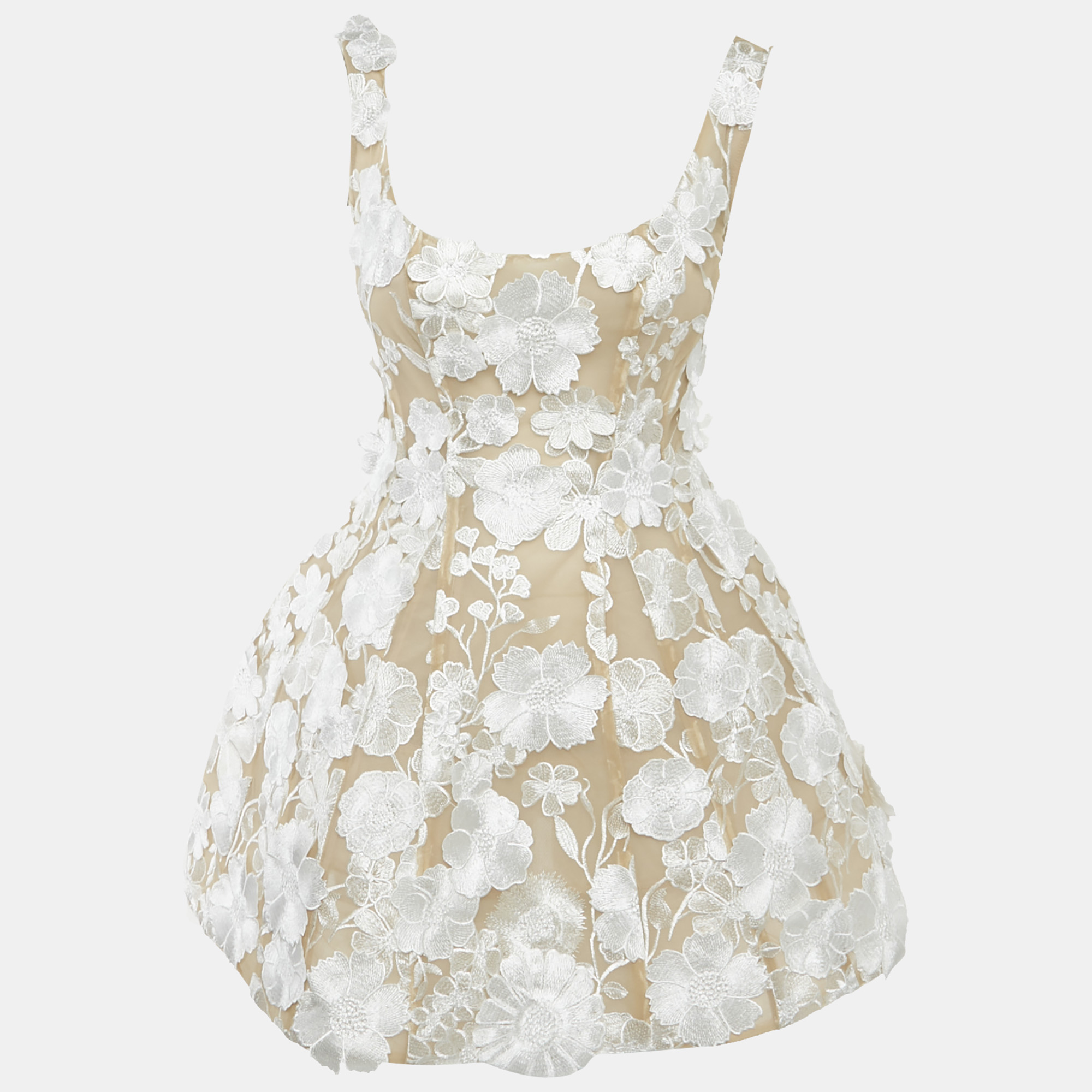 

Zimmermann Beige/White Floral Applique Tulle Structured Mini Dress S