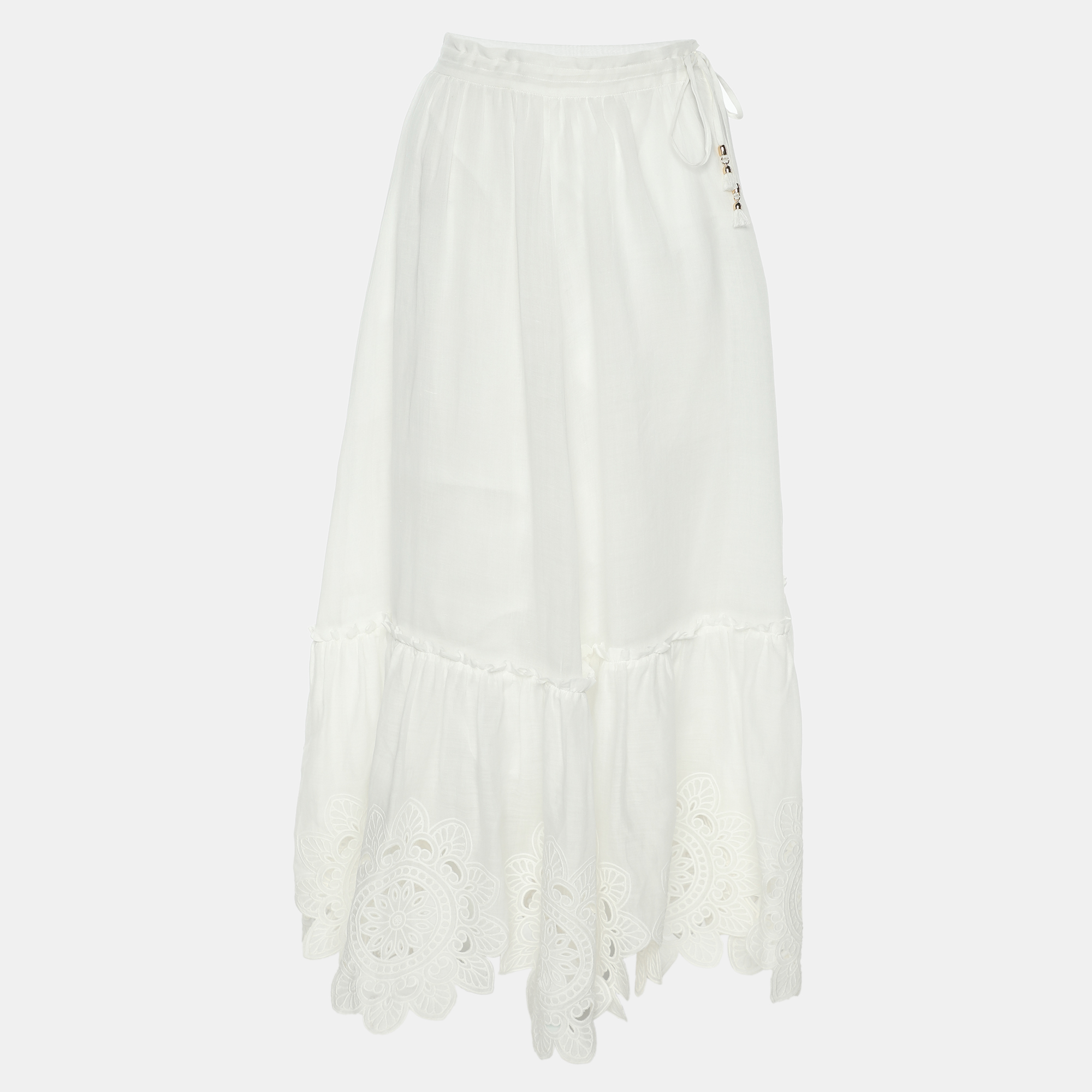 

Zimmermann White Ramie Floral Lace Maxi Skirt XS