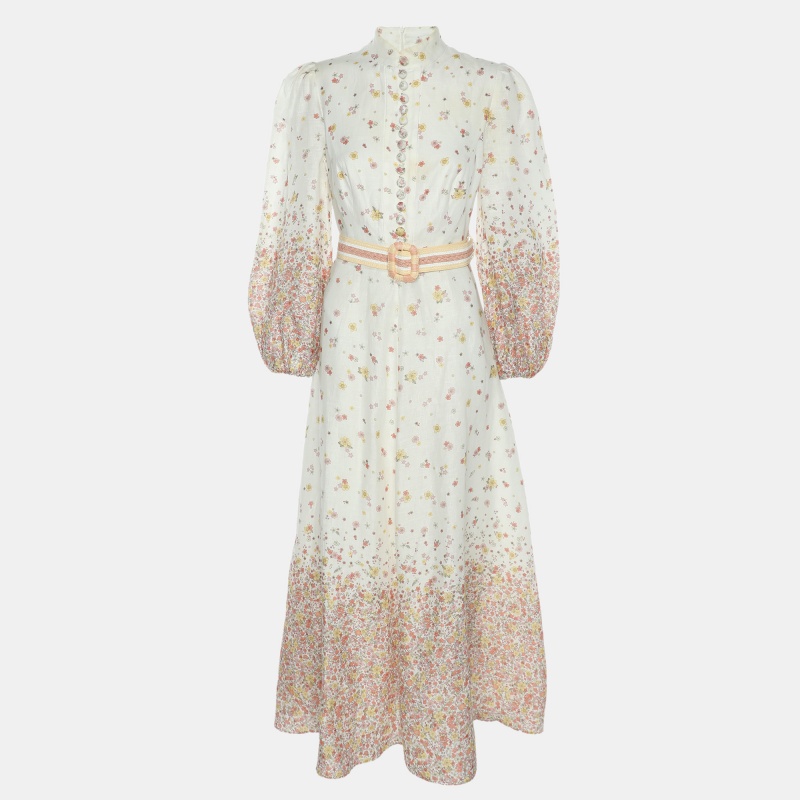 

Zimmermann White Floral Printed Linen Carnaby Long Dress S