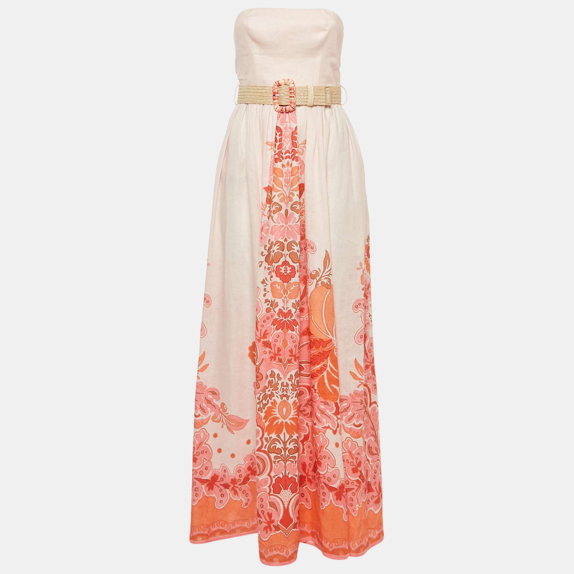 

Zimmermann Pink Floral Print Strapless Maxi Dress S